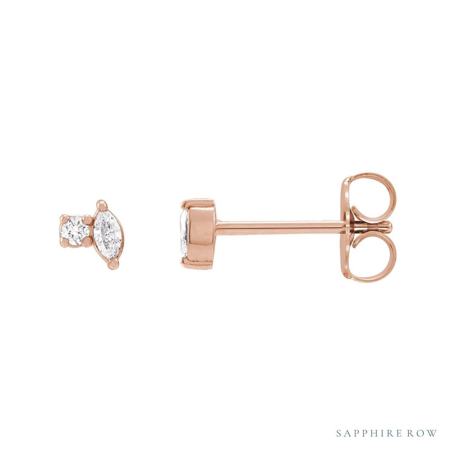 Sapphire Row Natural Diamond Toi et Moi Earrings - 14K Rose Gold