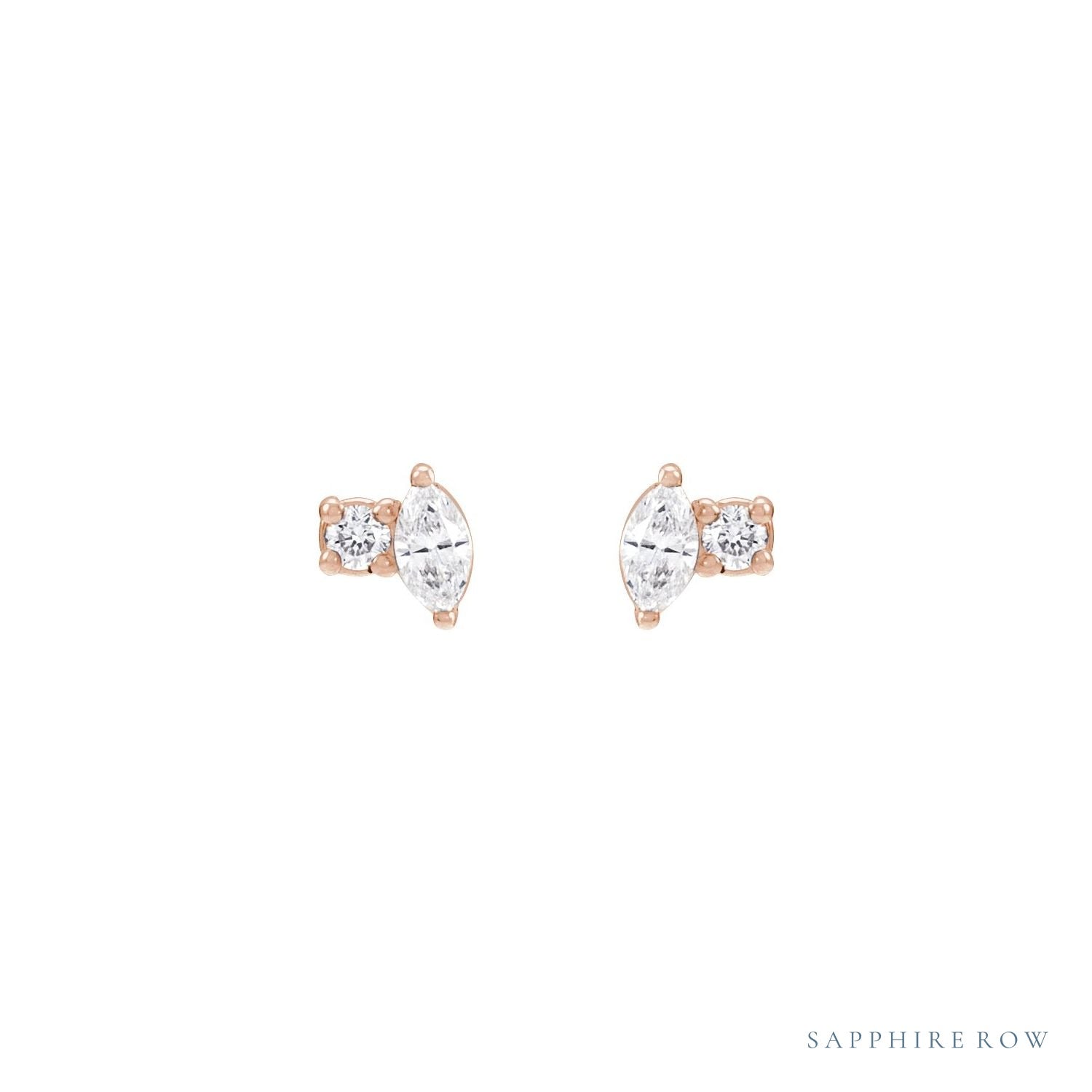 Sapphire Row Natural Diamond Toi et Moi Earrings - 14K Rose Gold (view 2)