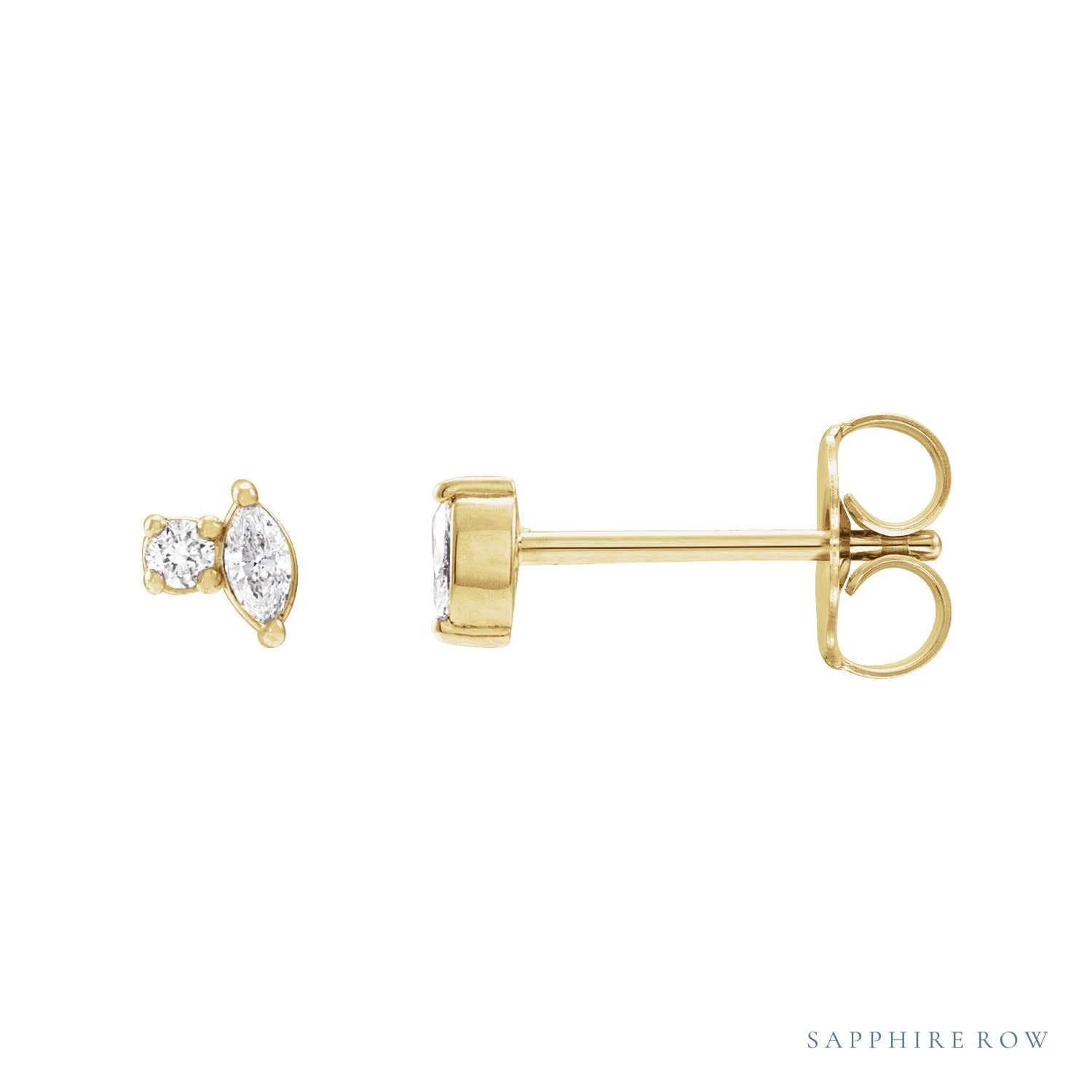Sapphire Row Natural Diamond Toi et Moi Earrings - 14K Yellow Gold
