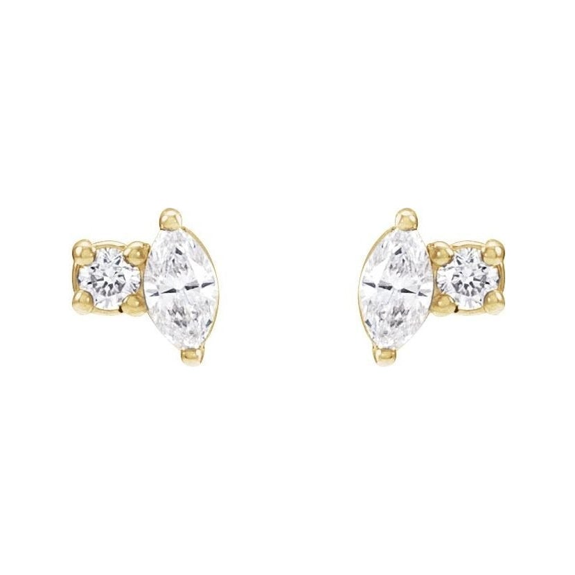 Sapphire Row Natural Diamond Toi et Moi Earrings - 14K Yellow Gold (view 2)