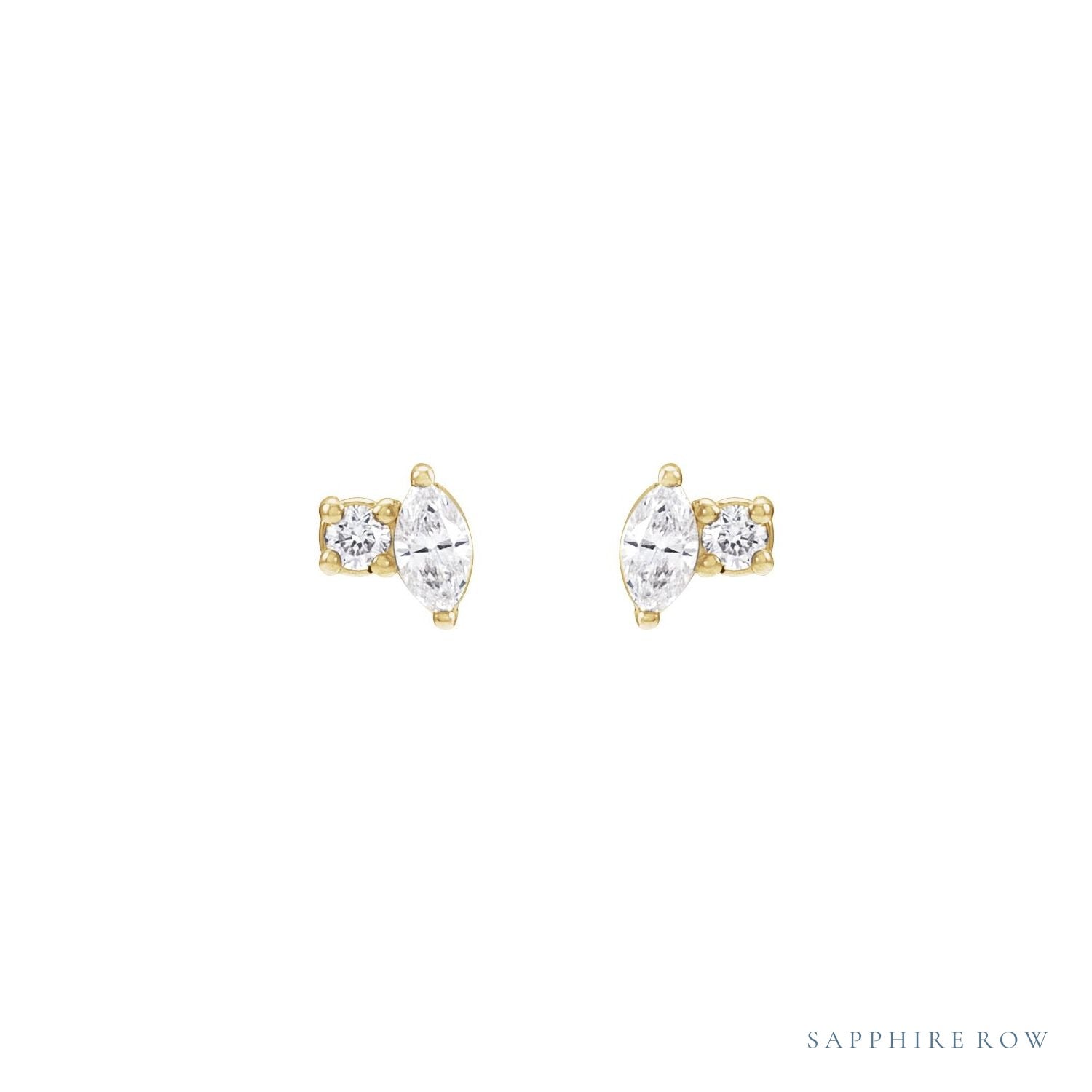 Sapphire Row Natural Diamond Toi et Moi Earrings - 14K Yellow Gold (view 2)