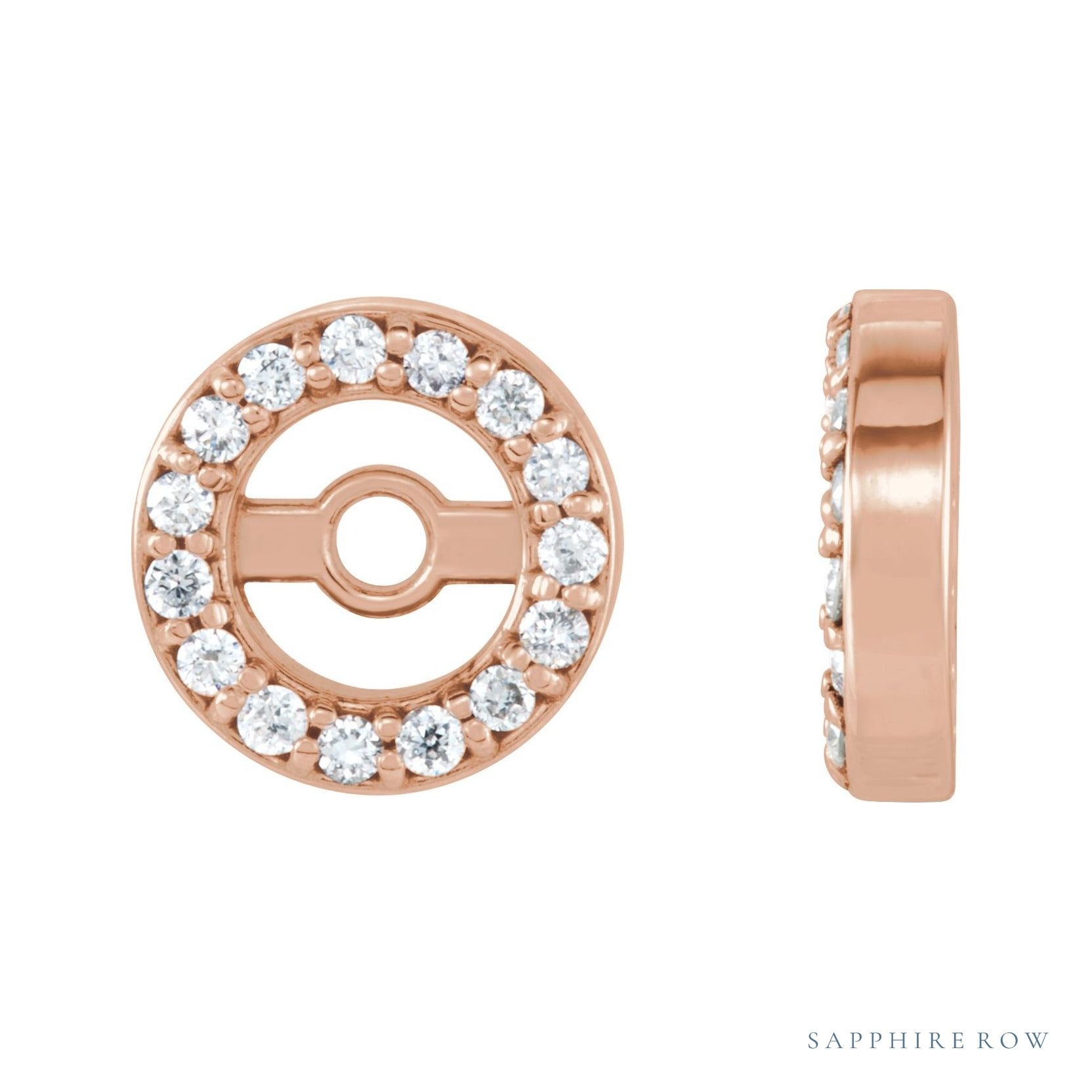 Sapphire Row Natural Diamond Halo Jacket Earrings - 14K Rose Gold, 3 mm