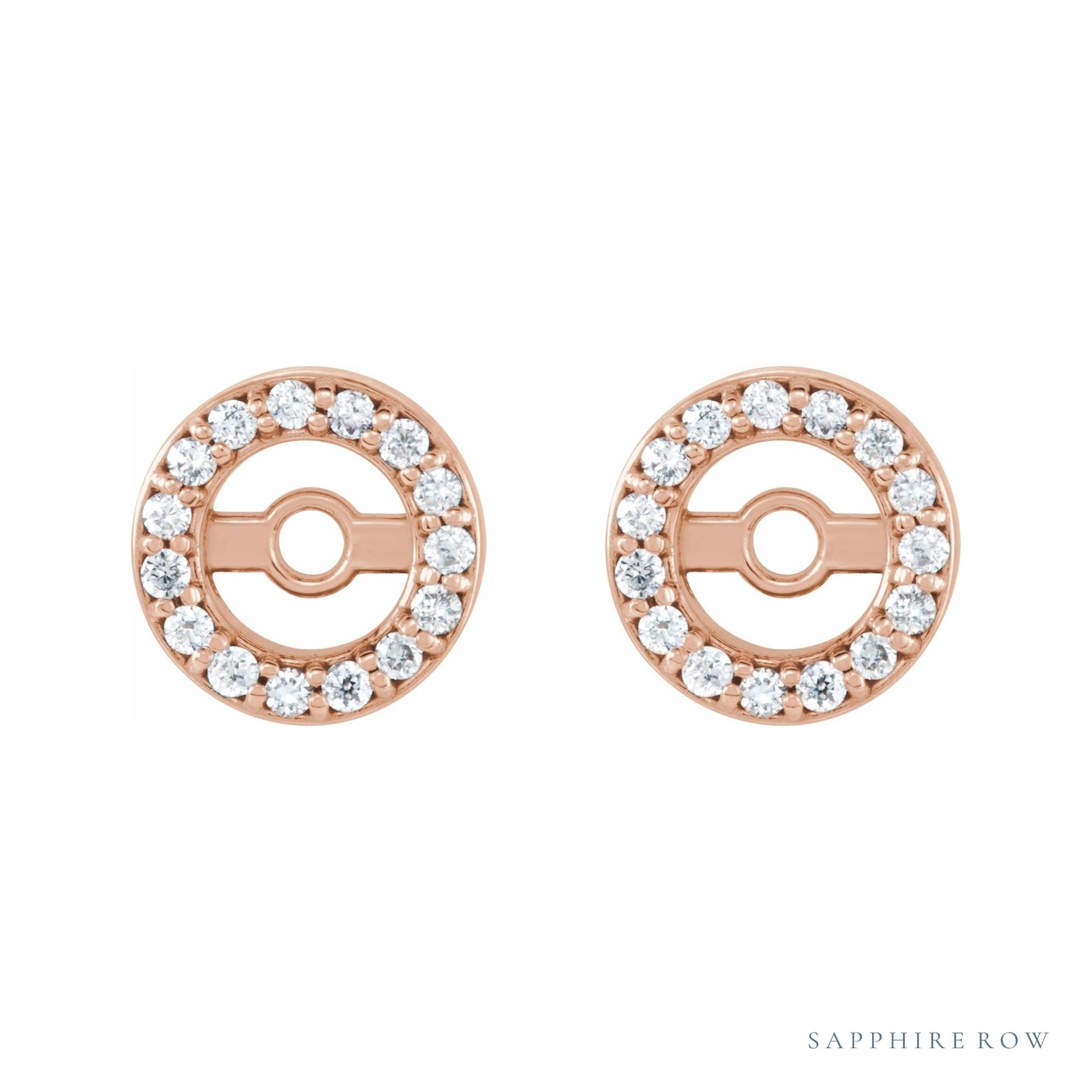 Sapphire Row Natural Diamond Halo Jacket Earrings - 14K Rose Gold, 3 mm (view 2)