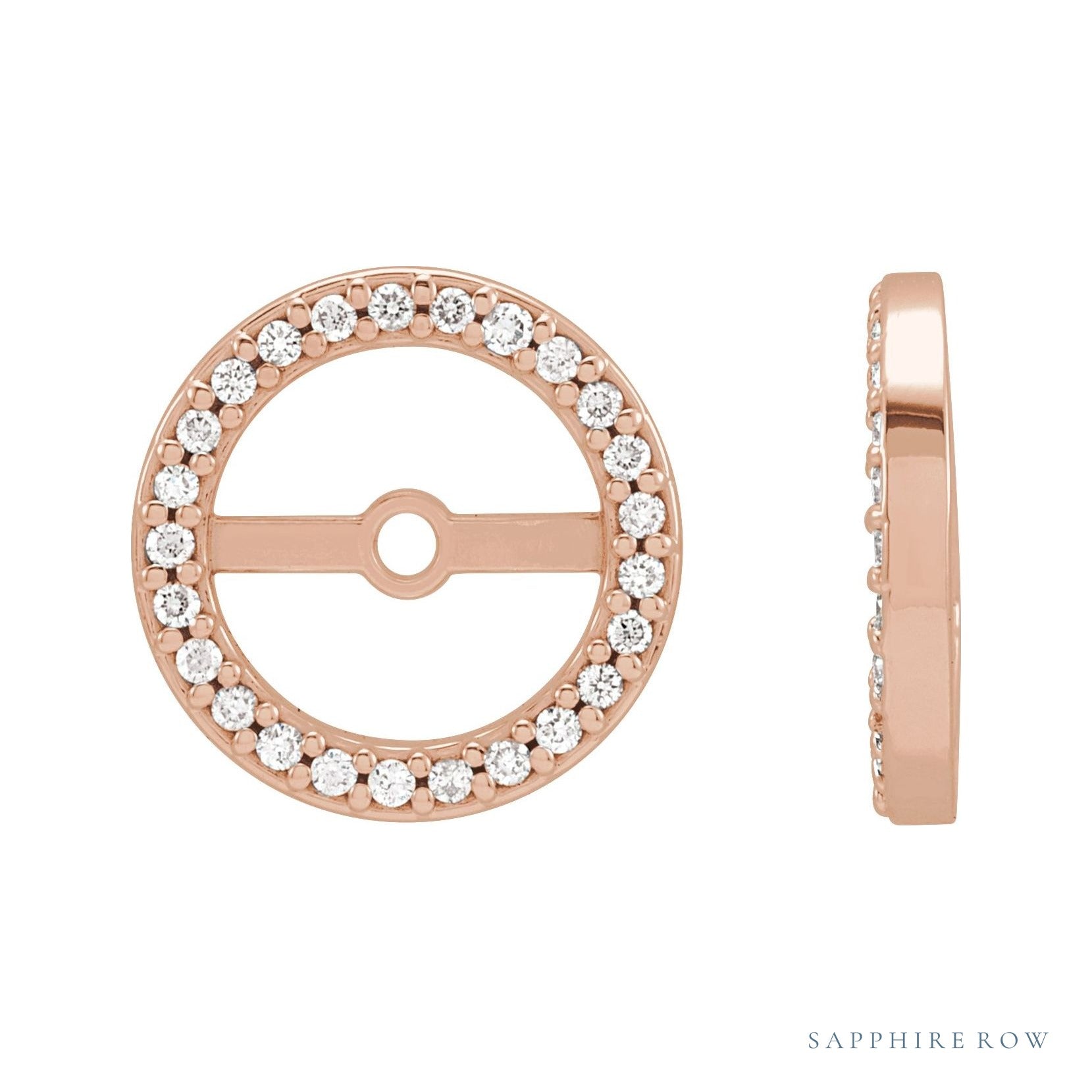 Sapphire Row Natural Diamond Halo Jacket Earrings - 14K Rose Gold, 7 mm