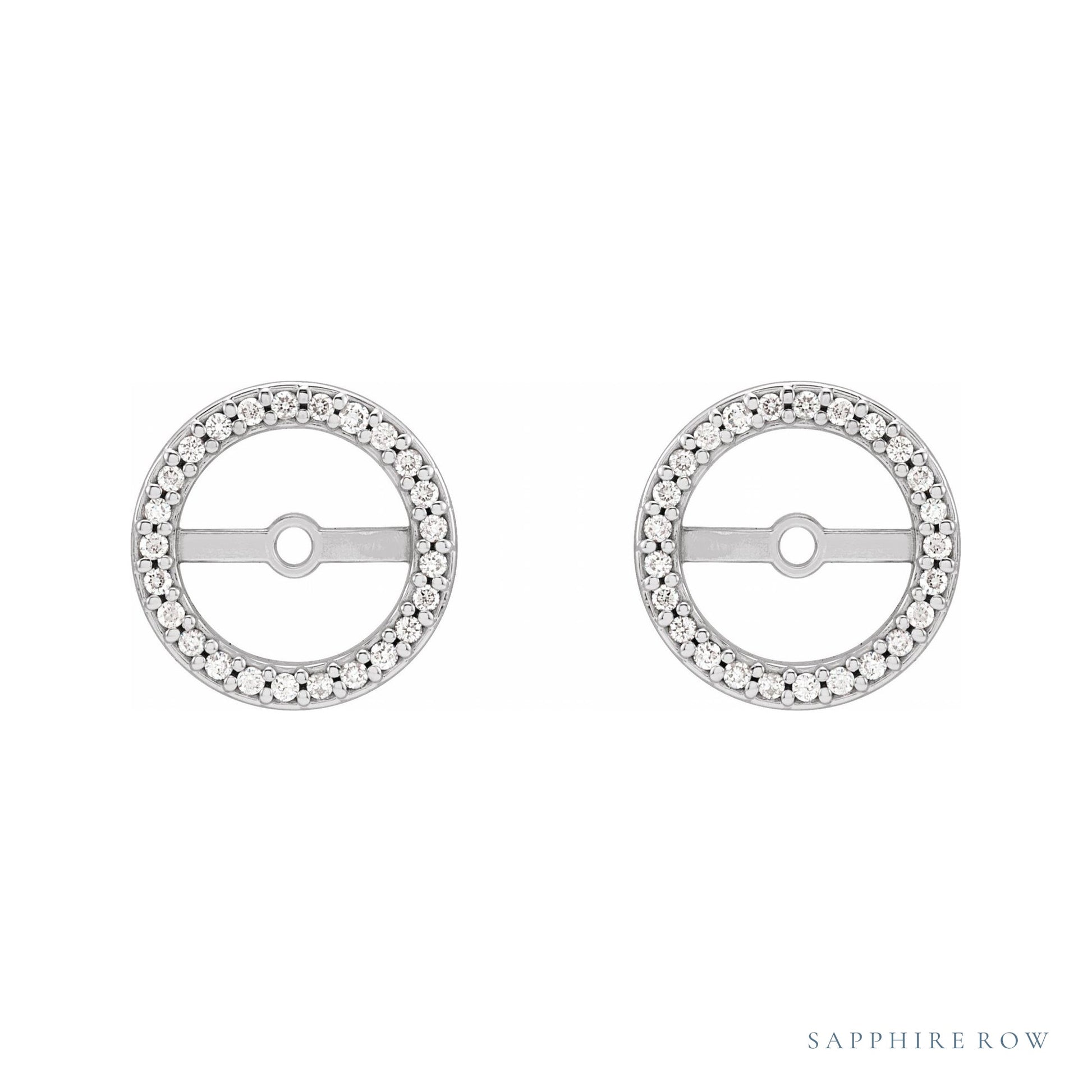Sapphire Row Natural Diamond Halo Jacket Earrings - 14K White Gold, 7 mm (view 2)
