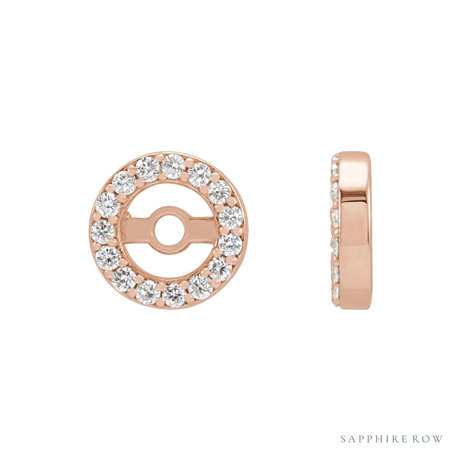 Sapphire Row Natural Diamond Halo Jacket Earrings - 14K Rose Gold, 3.6 mm