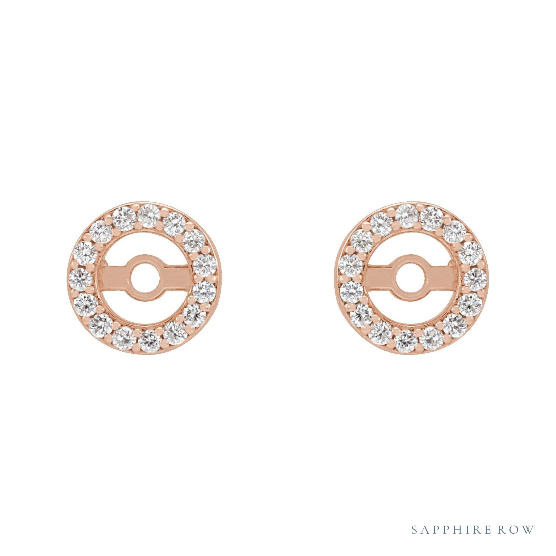 Sapphire Row Natural Diamond Halo Jacket Earrings - 14K Rose Gold, 3.6 mm (view 2)