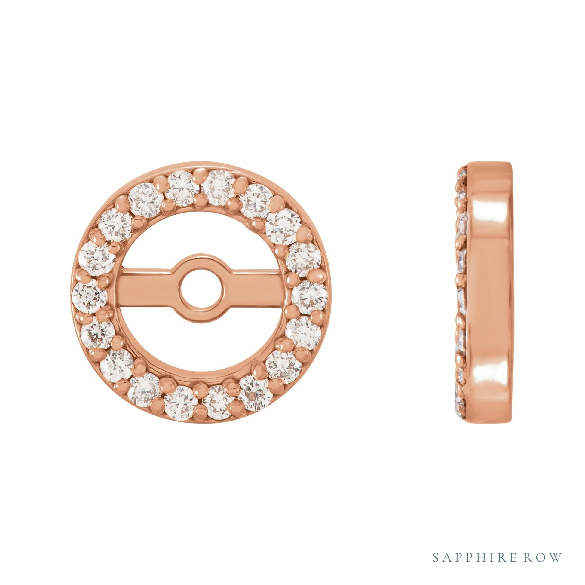 Sapphire Row Natural Diamond Halo Jacket Earrings - 14K Rose Gold, 4.6 mm