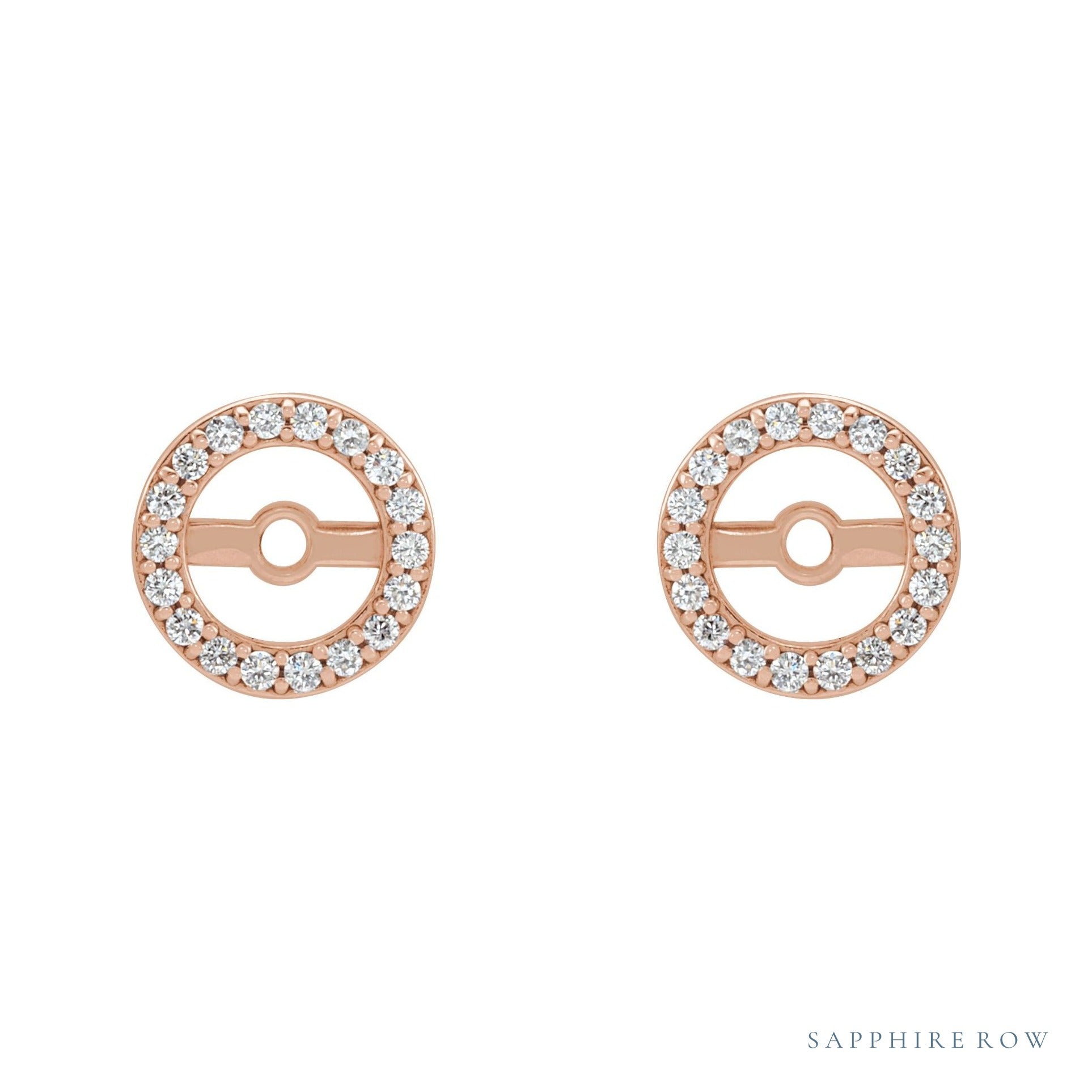 Sapphire Row Natural Diamond Halo Jacket Earrings - 14K Rose Gold, 4.6 mm (view 2)