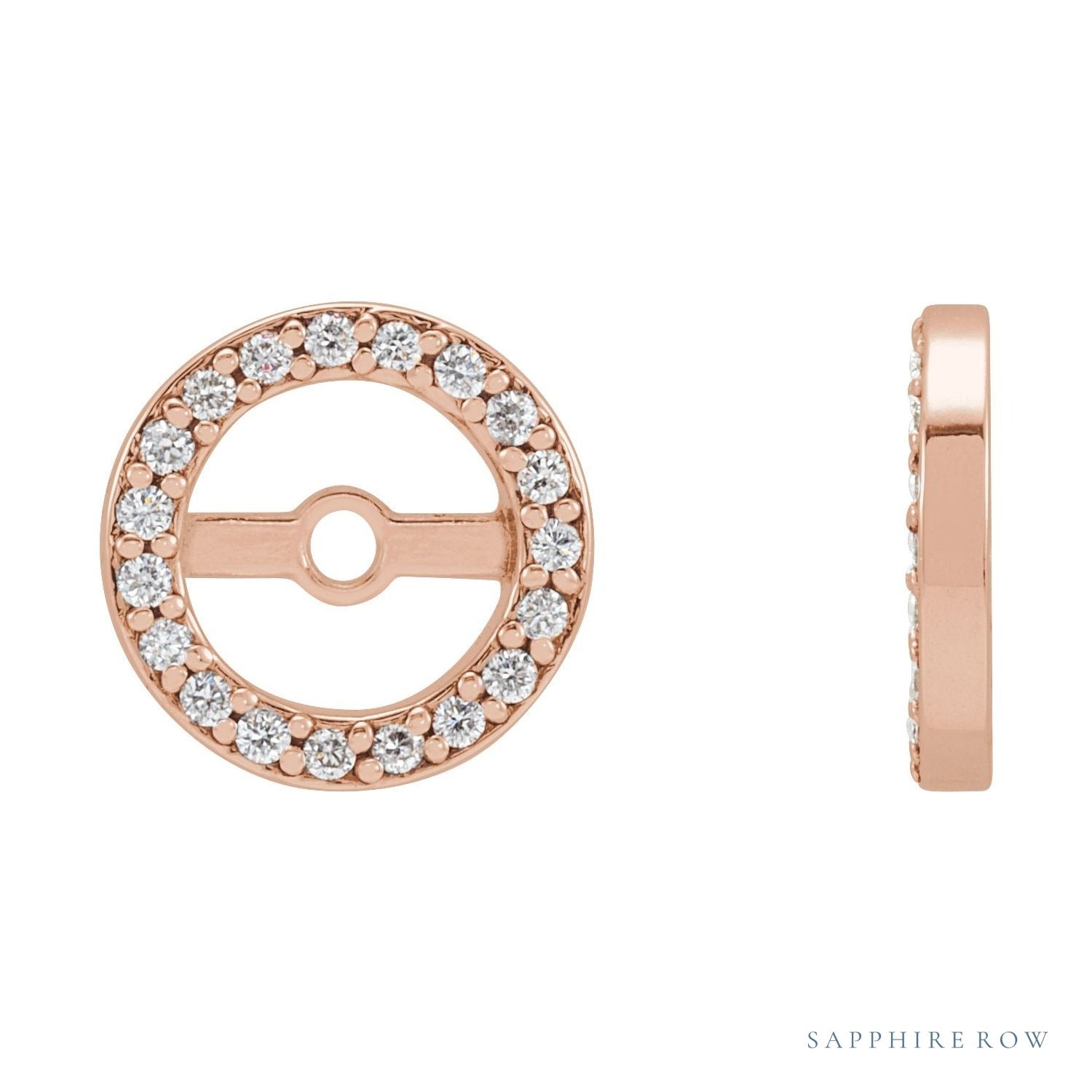 Sapphire Row Natural Diamond Halo Jacket Earrings - 14K Rose Gold, 5.3 mm