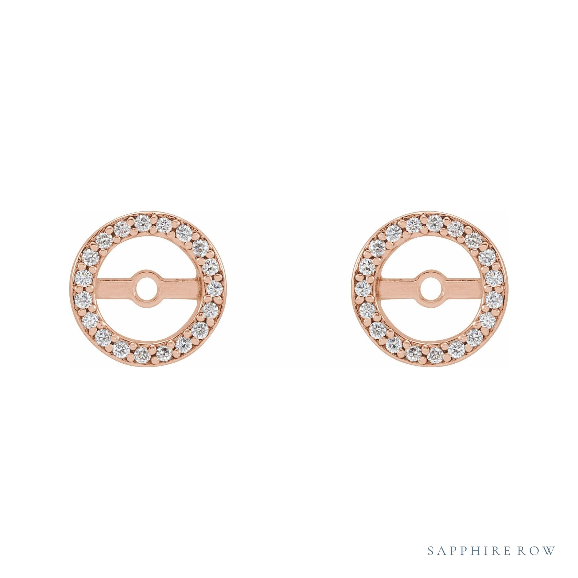 Sapphire Row Natural Diamond Halo Jacket Earrings - 14K Rose Gold, 5.3 mm (view 2)