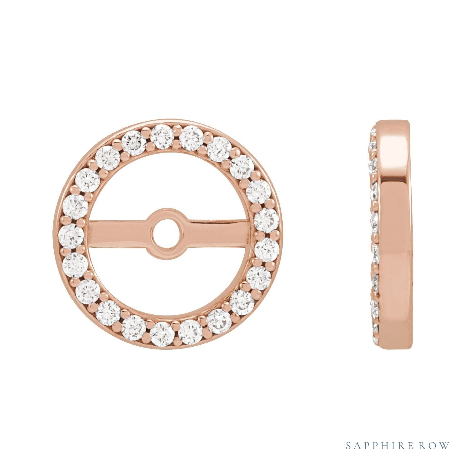 Sapphire Row Natural Diamond Halo Jacket Earrings - 14K Rose Gold, 6.1 mm