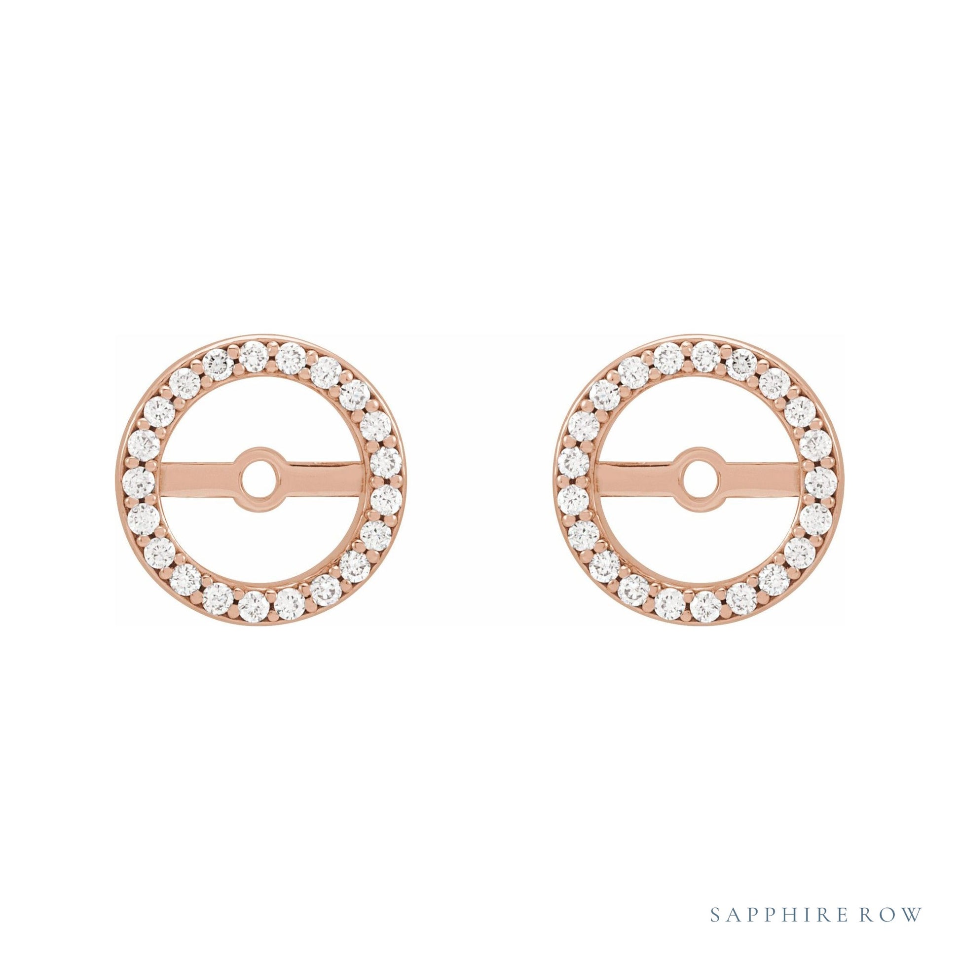 Sapphire Row Natural Diamond Halo Jacket Earrings - 14K Rose Gold, 6.1 mm (view 2)
