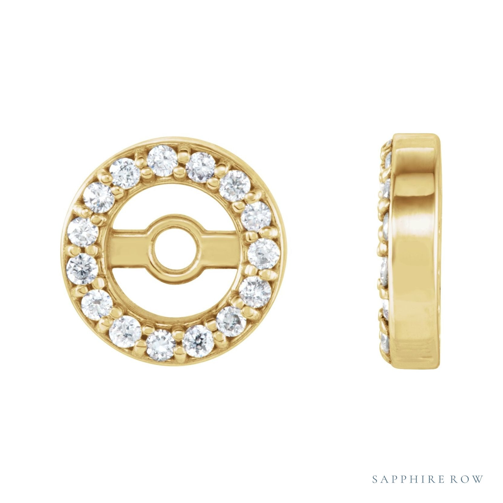 Sapphire Row Natural Diamond Halo Jacket Earrings - 14K Yellow Gold, 3 mm