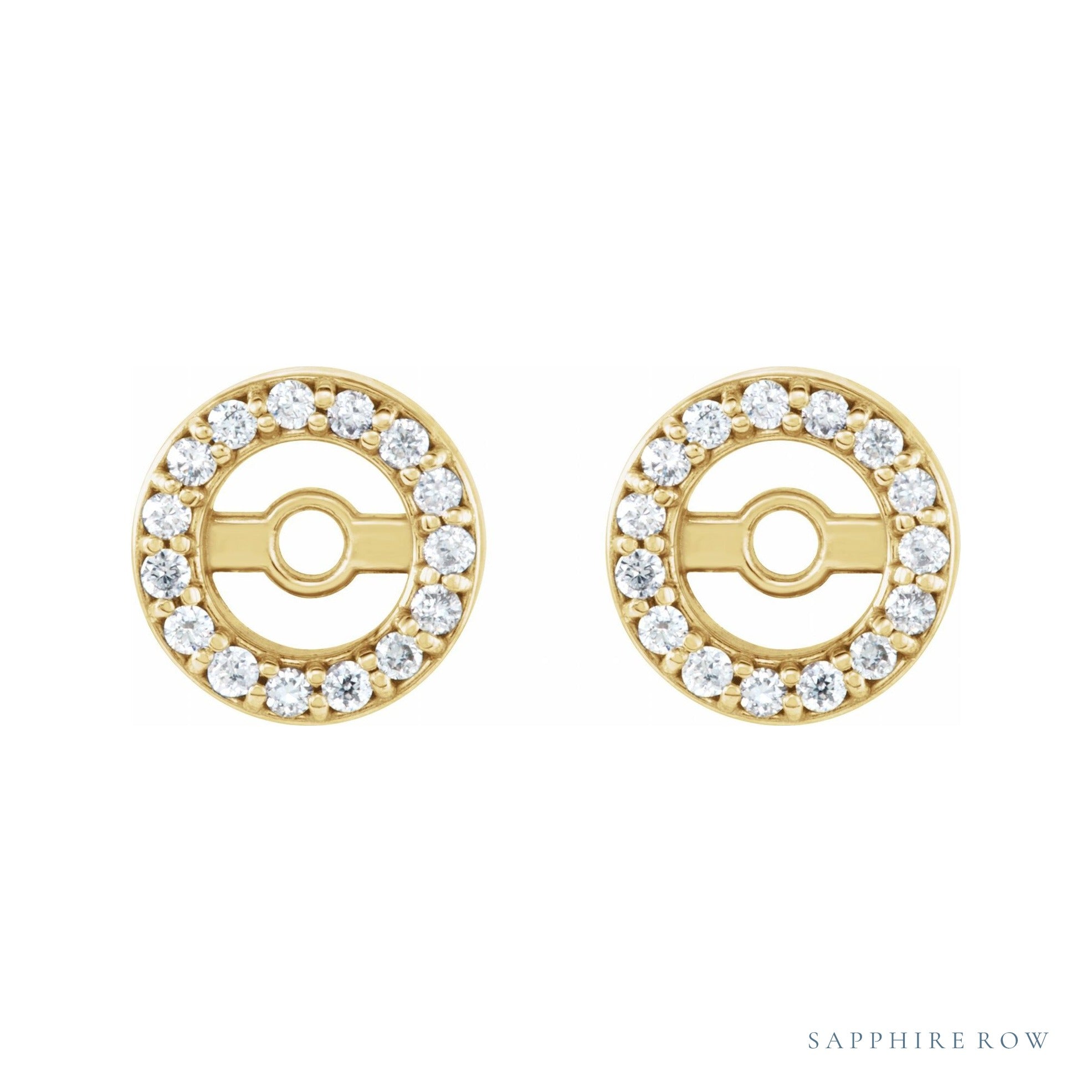 Sapphire Row Natural Diamond Halo Jacket Earrings - 14K Yellow Gold, 3 mm (view 2)