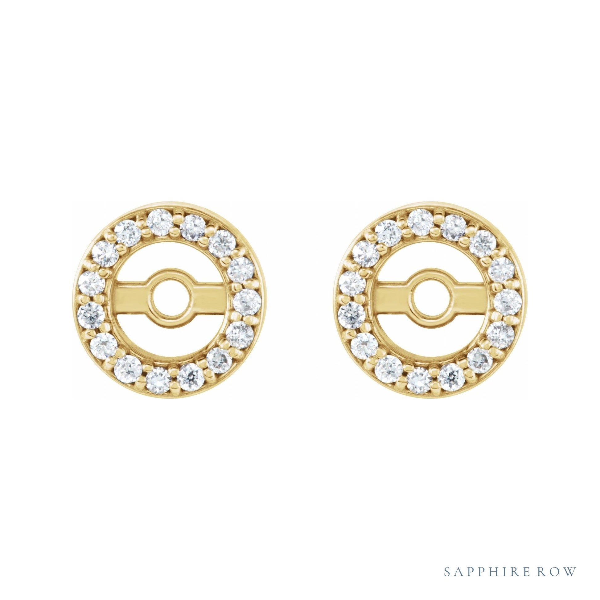 Sapphire Row Natural Diamond Halo Jacket Earrings - 14K Yellow Gold, 3 mm (view 2)