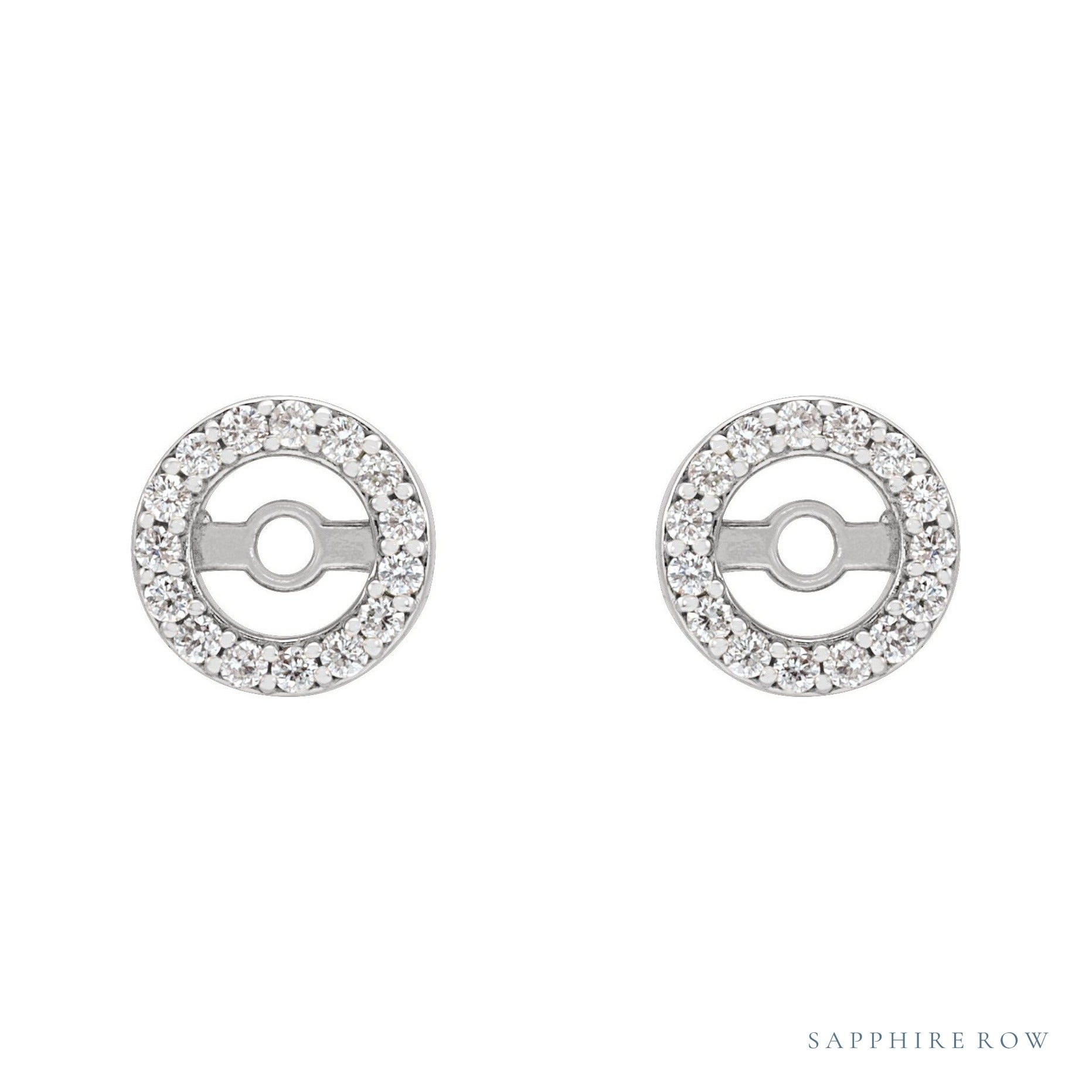 Sapphire Row Natural Diamond Halo Jacket Earrings - 14K White Gold, 3.6 mm (view 2)