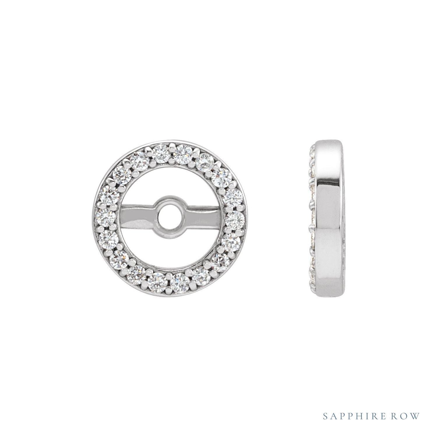 Sapphire Row Natural Diamond Halo Jacket Earrings - 14K White Gold, 4.6 mm