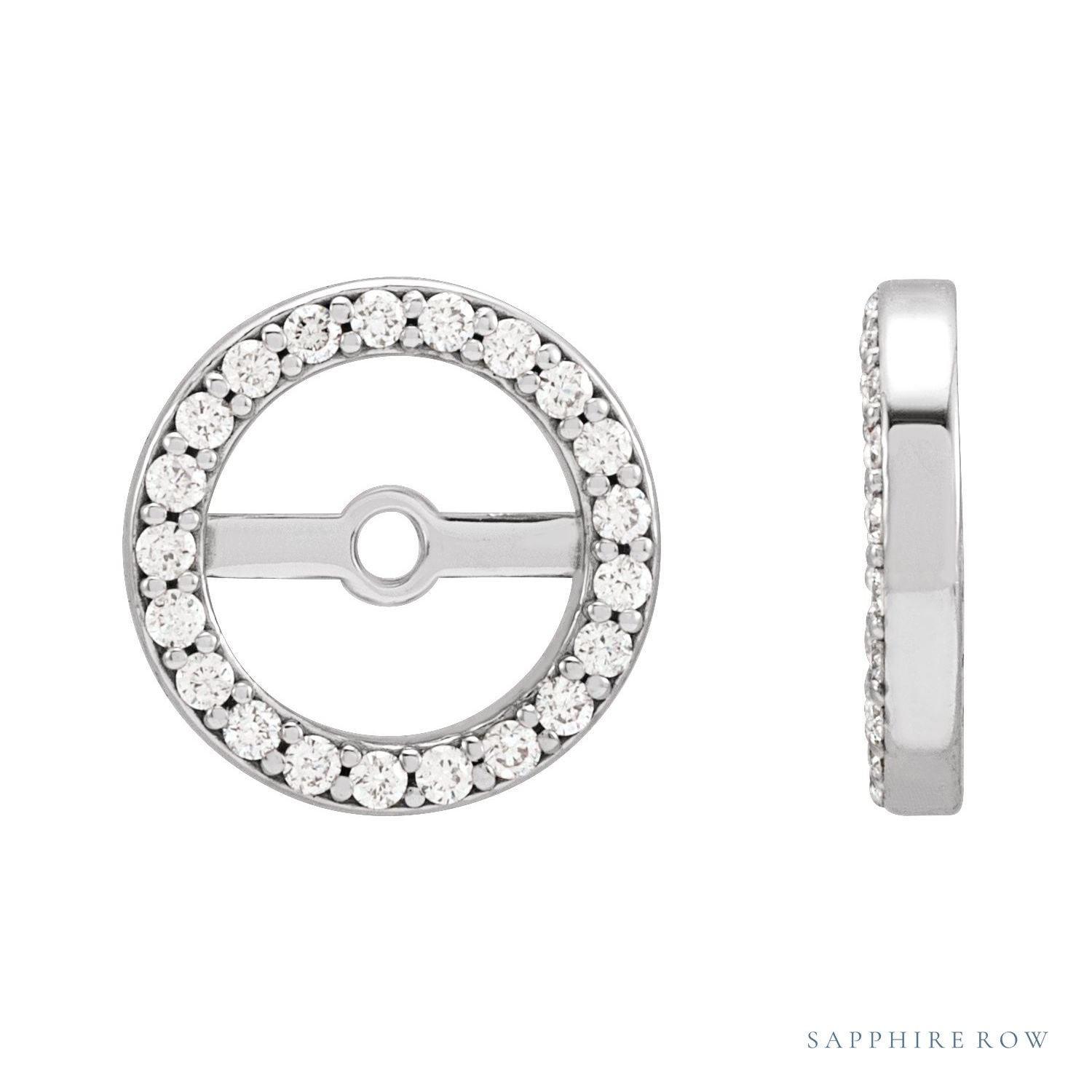 Sapphire Row Natural Diamond Halo Jacket Earrings - 14K White Gold, 6.1 mm
