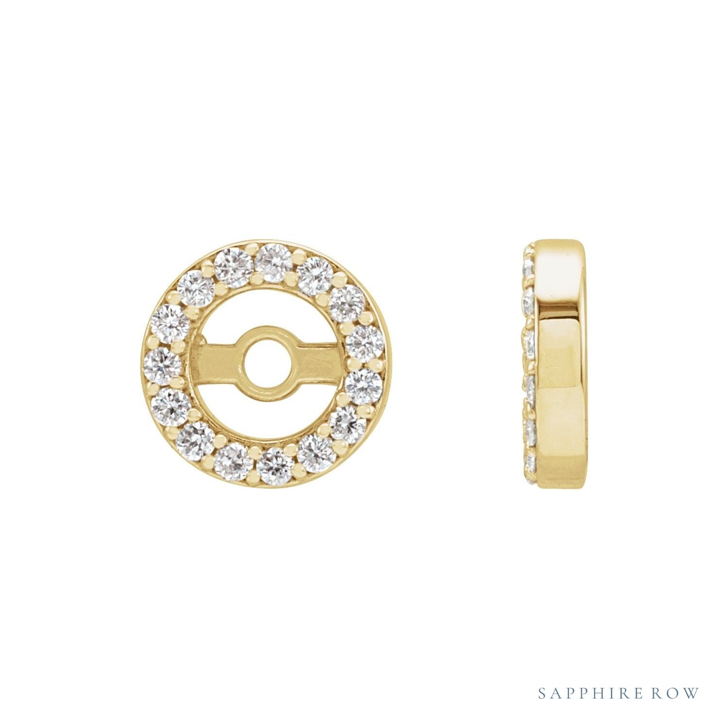Sapphire Row Natural Diamond Halo Jacket Earrings - 14K Yellow Gold, 3.6 mm