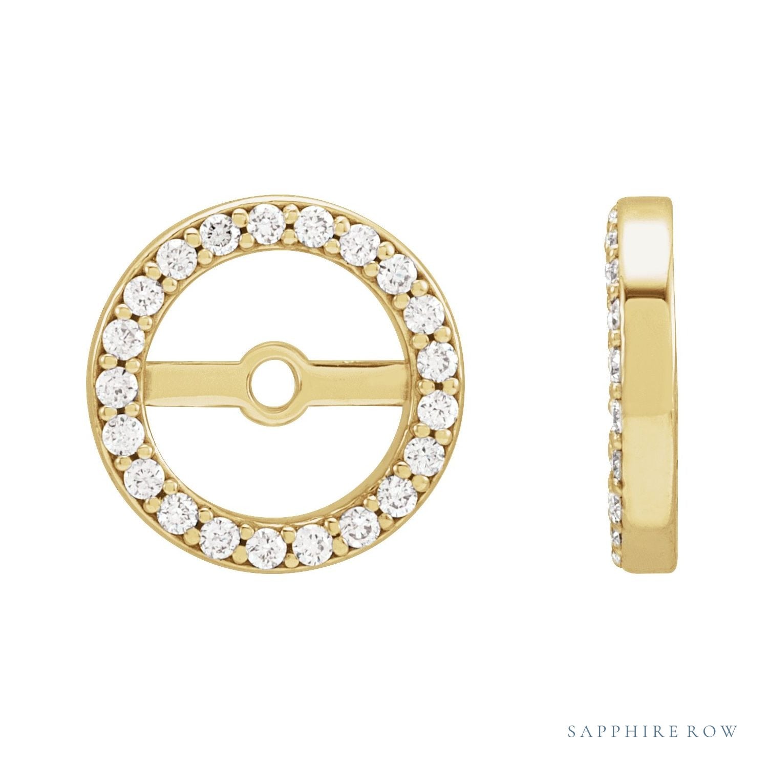 Sapphire Row Natural Diamond Halo Jacket Earrings - 14K Yellow Gold, 6.1 mm