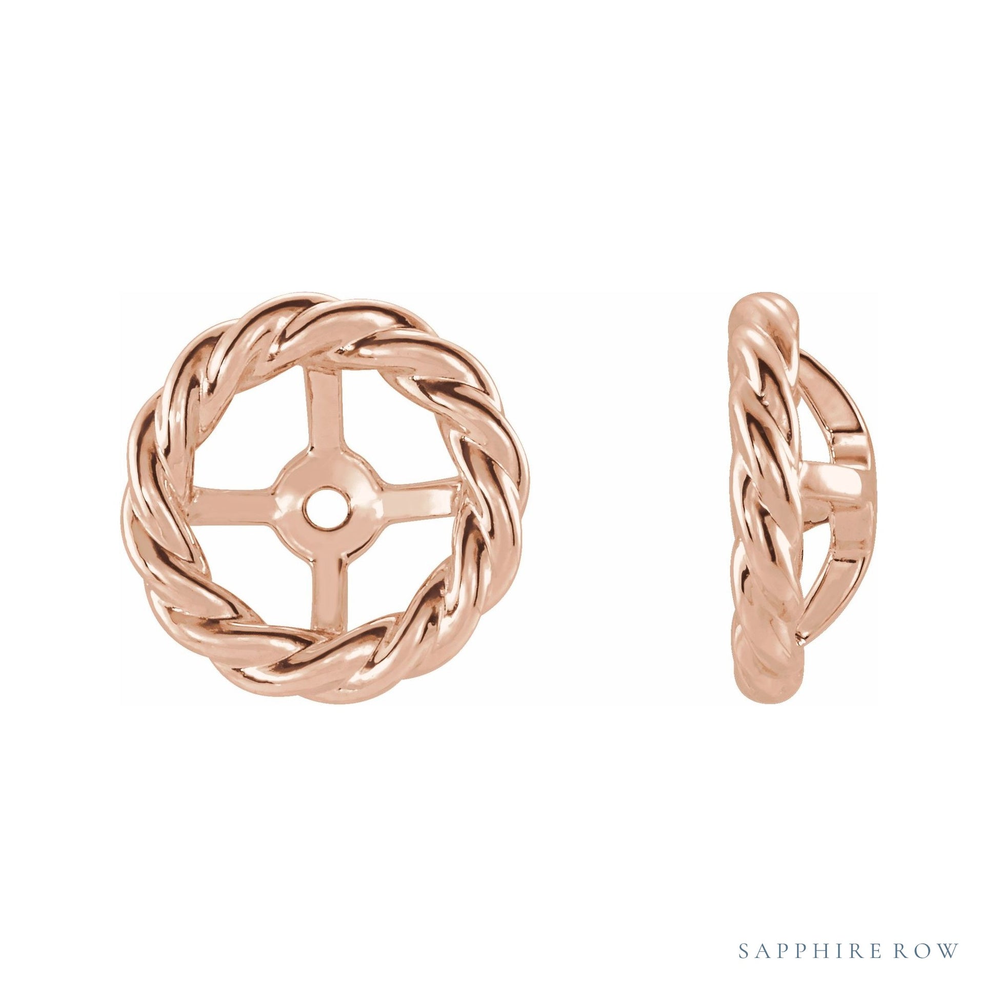 Sapphire Row Gold Rope Jacket Earrings - 14K Rose Gold, 6 mm