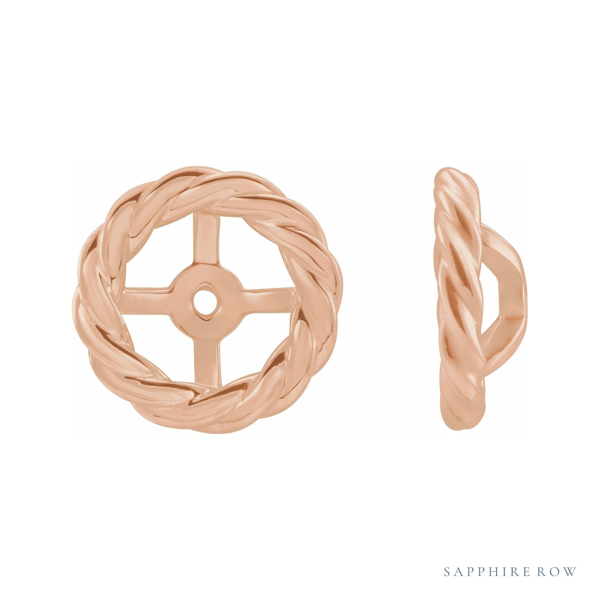 Sapphire Row Gold Rope Jacket Earrings - 14K Rose Gold, 8 mm
