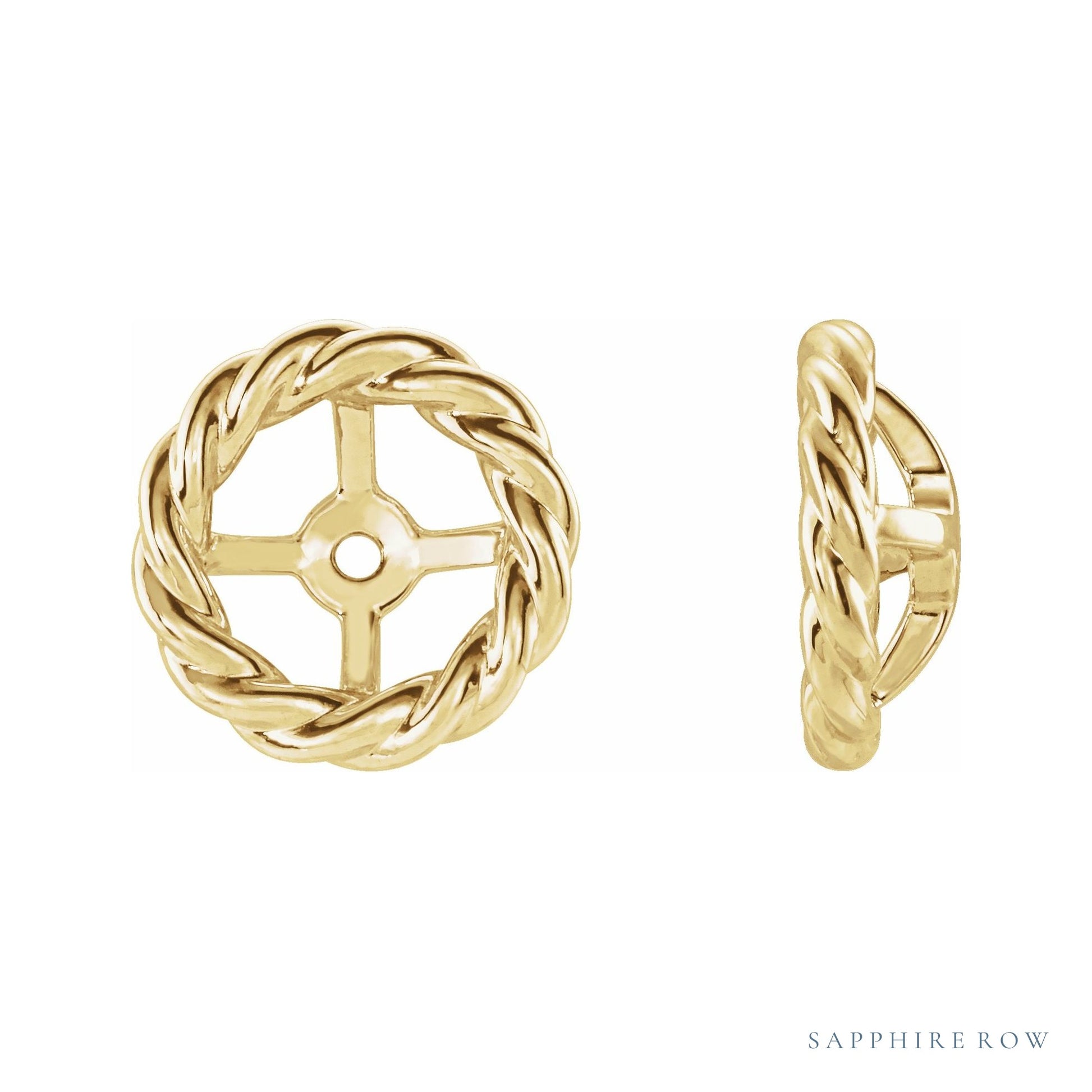 Sapphire Row Gold Rope Jacket Earrings - 14K Yellow Gold, 8 mm