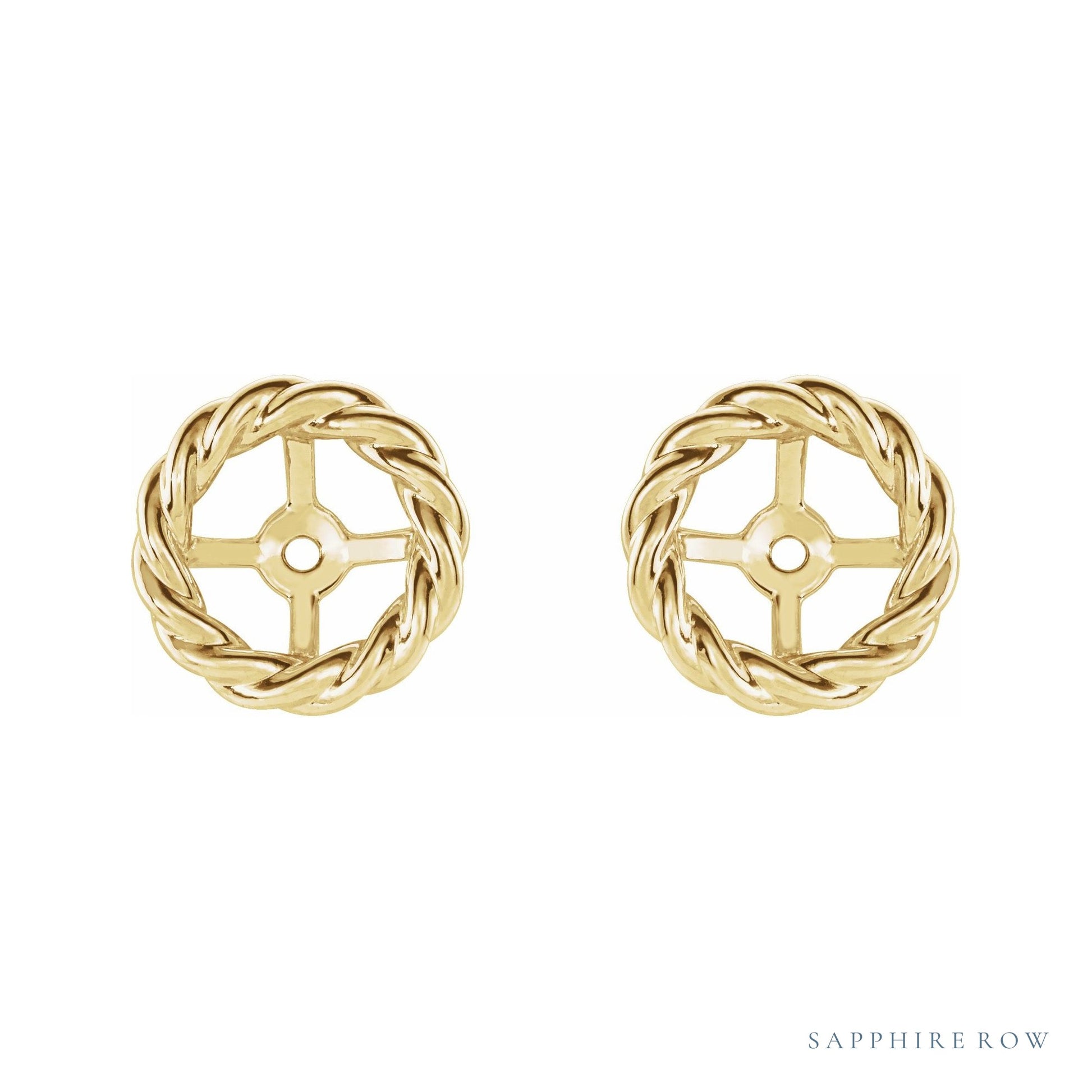 Sapphire Row Gold Rope Jacket Earrings - 14K Yellow Gold, 8 mm (view 2)