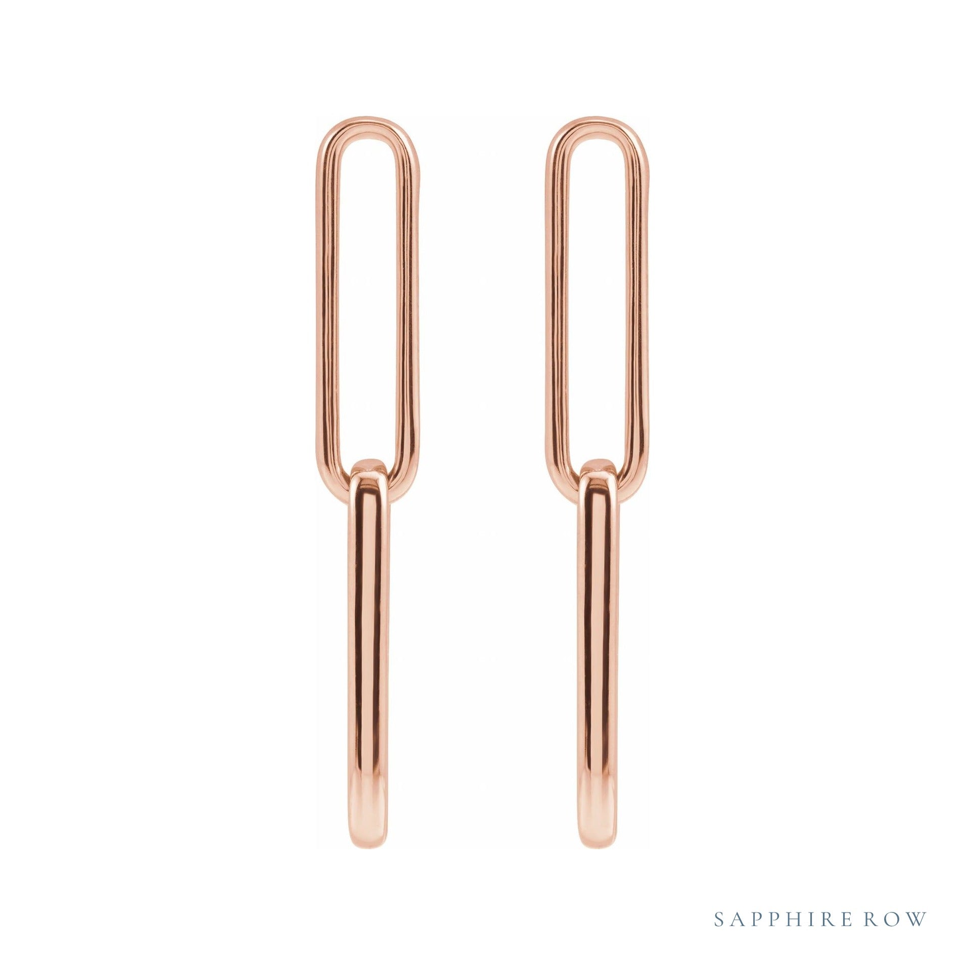 Sapphire Row Gold Paperclip Link Earrings - 14K Rose Gold (view 2)