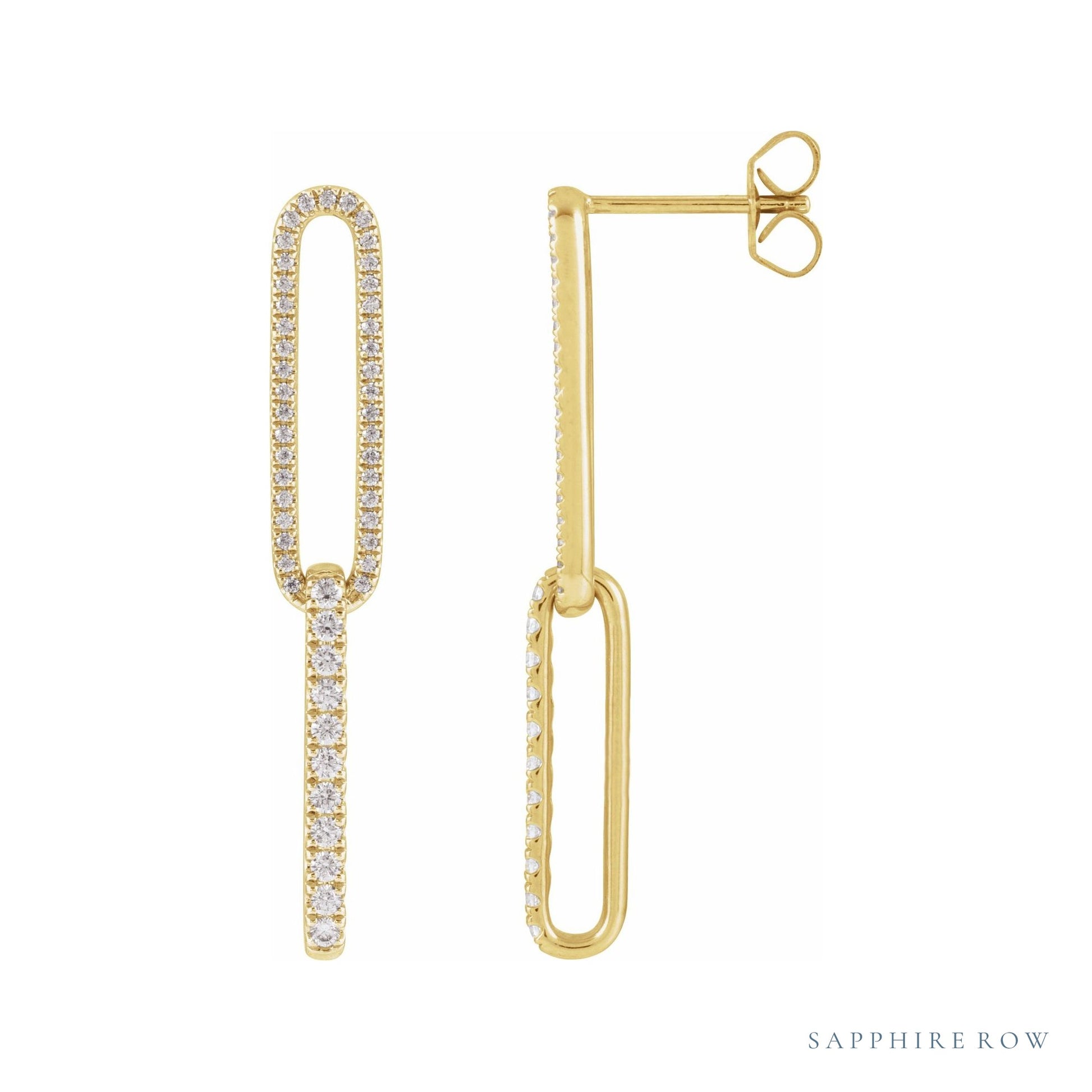 Sapphire Row Lab-Grown Diamond Pavé Paperclip Link Earrings - 14K Yellow Gold