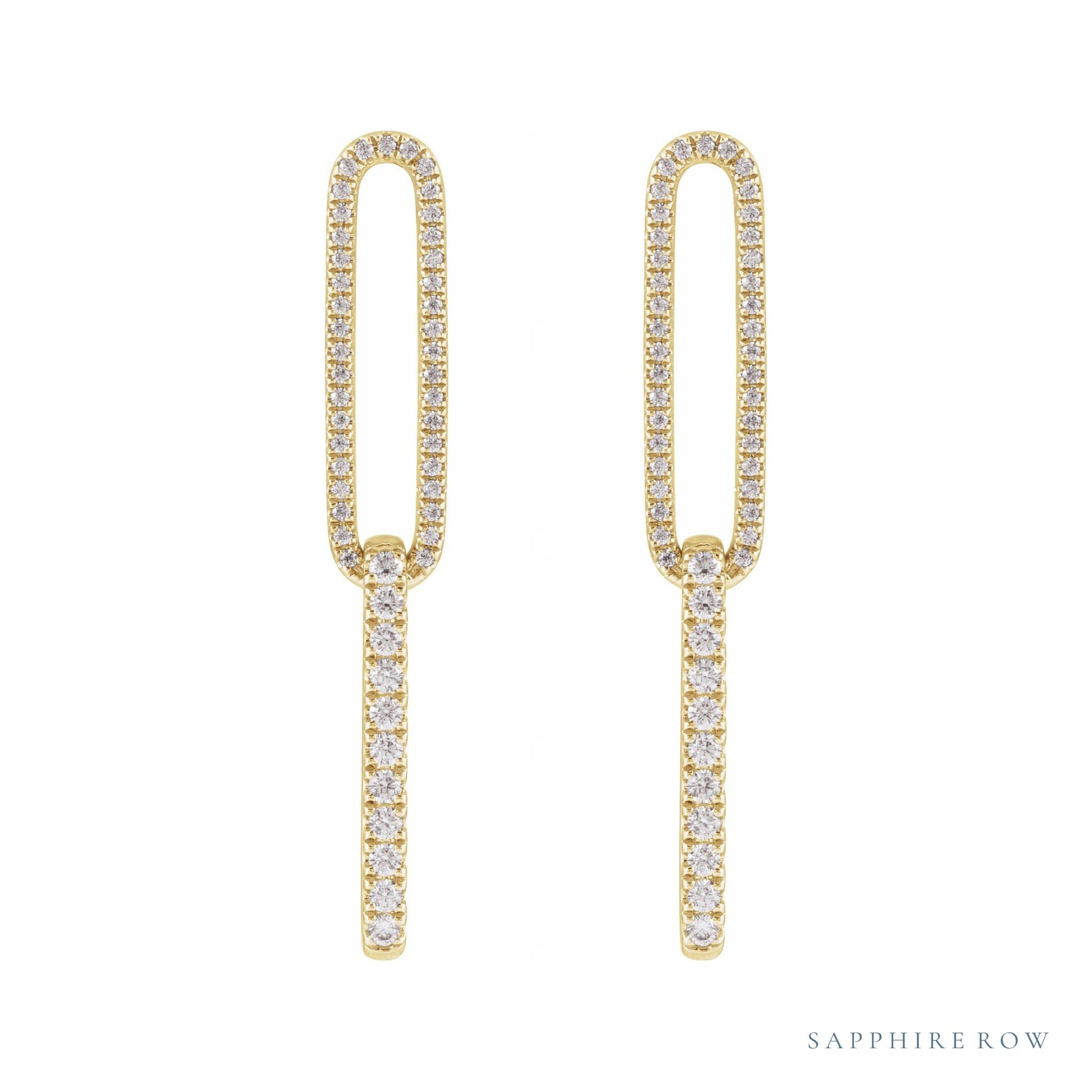 Sapphire Row Lab-Grown Diamond Pavé Paperclip Link Earrings - 14K Yellow Gold (view 2)