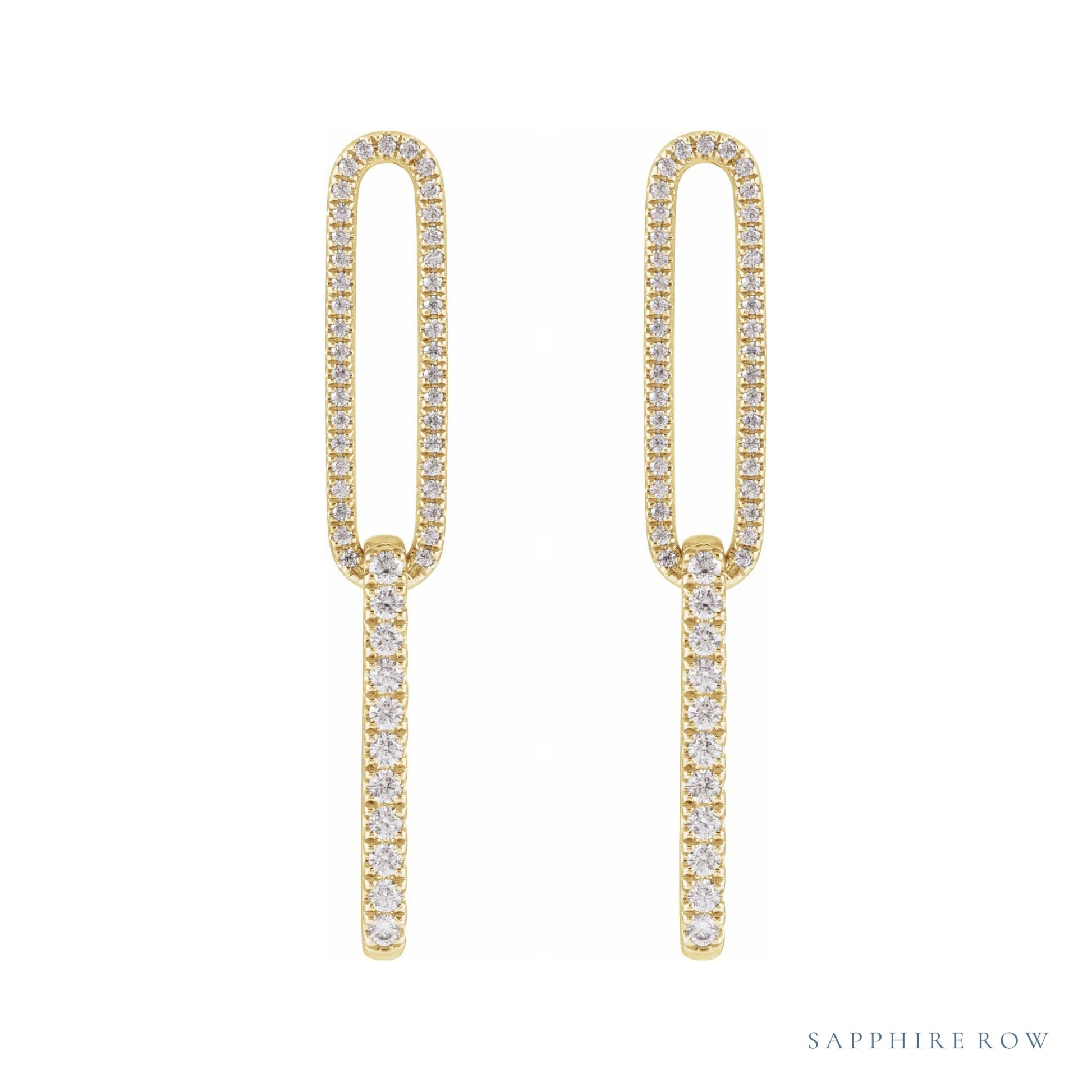 Sapphire Row Lab-Grown Diamond Pavé Paperclip Link Earrings - 14K Yellow Gold (view 2)