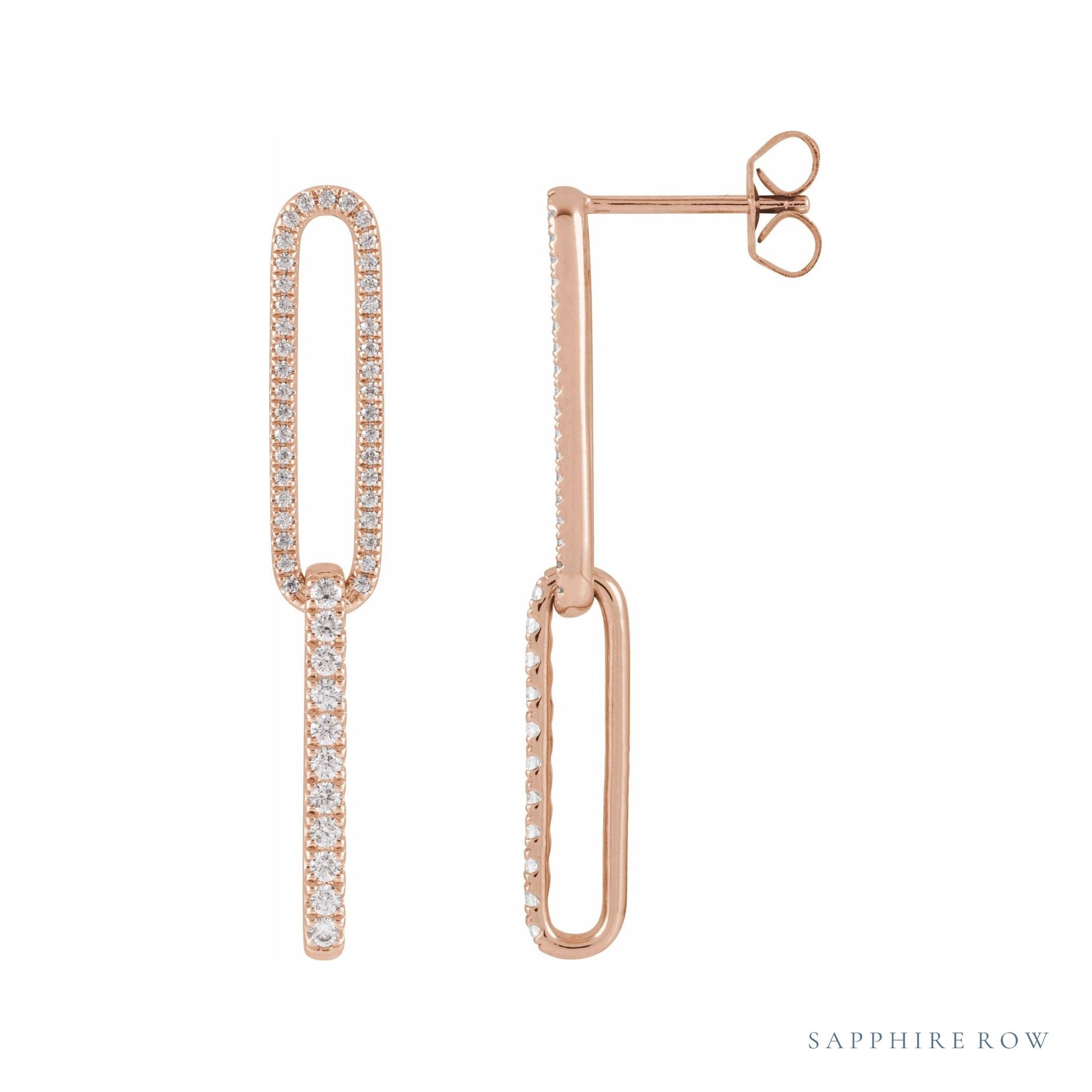 Sapphire Row Lab-Grown Diamond Pavé Paperclip Link Earrings - 14K Rose Gold