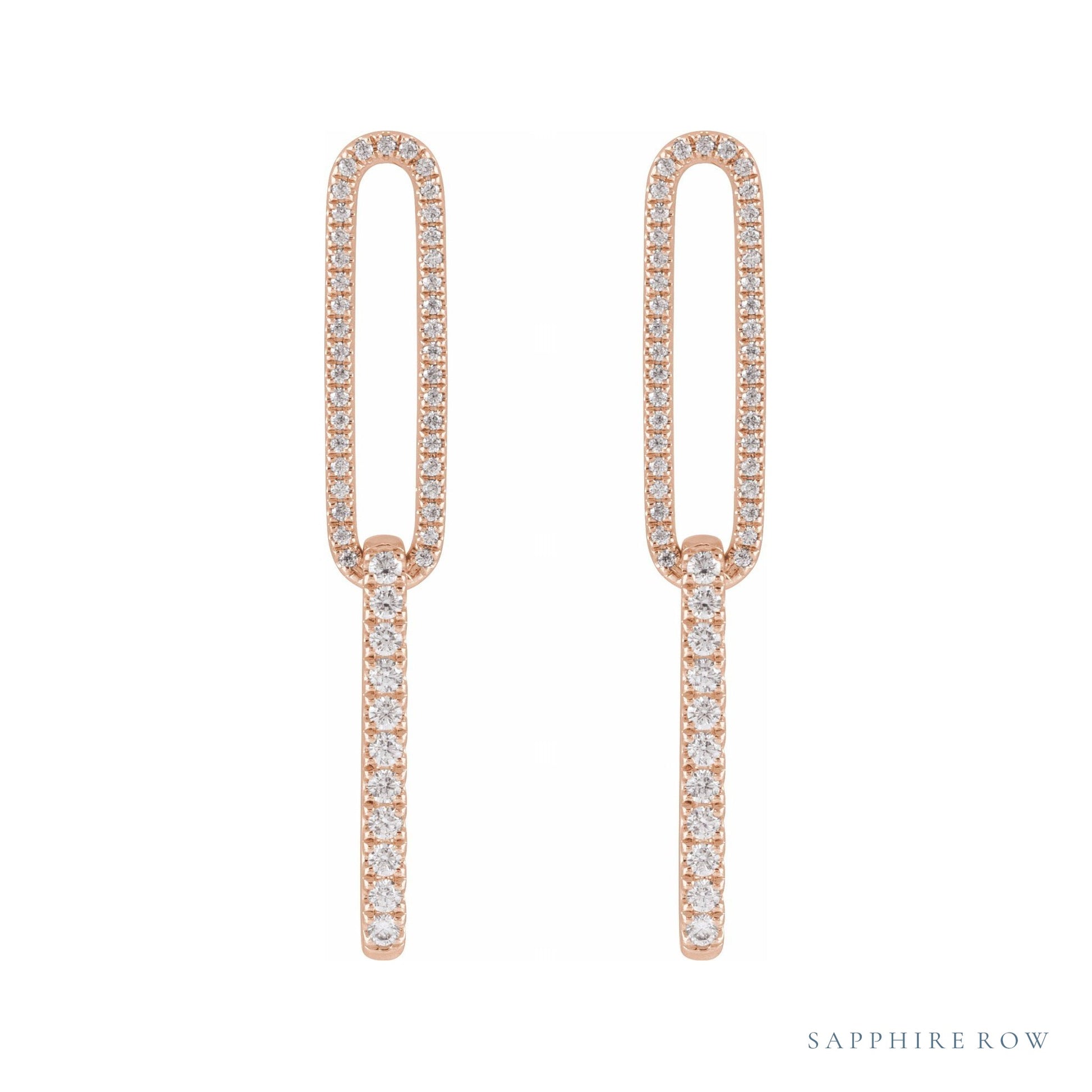 Sapphire Row Lab-Grown Diamond Pavé Paperclip Link Earrings - 14K Rose Gold (view 2)