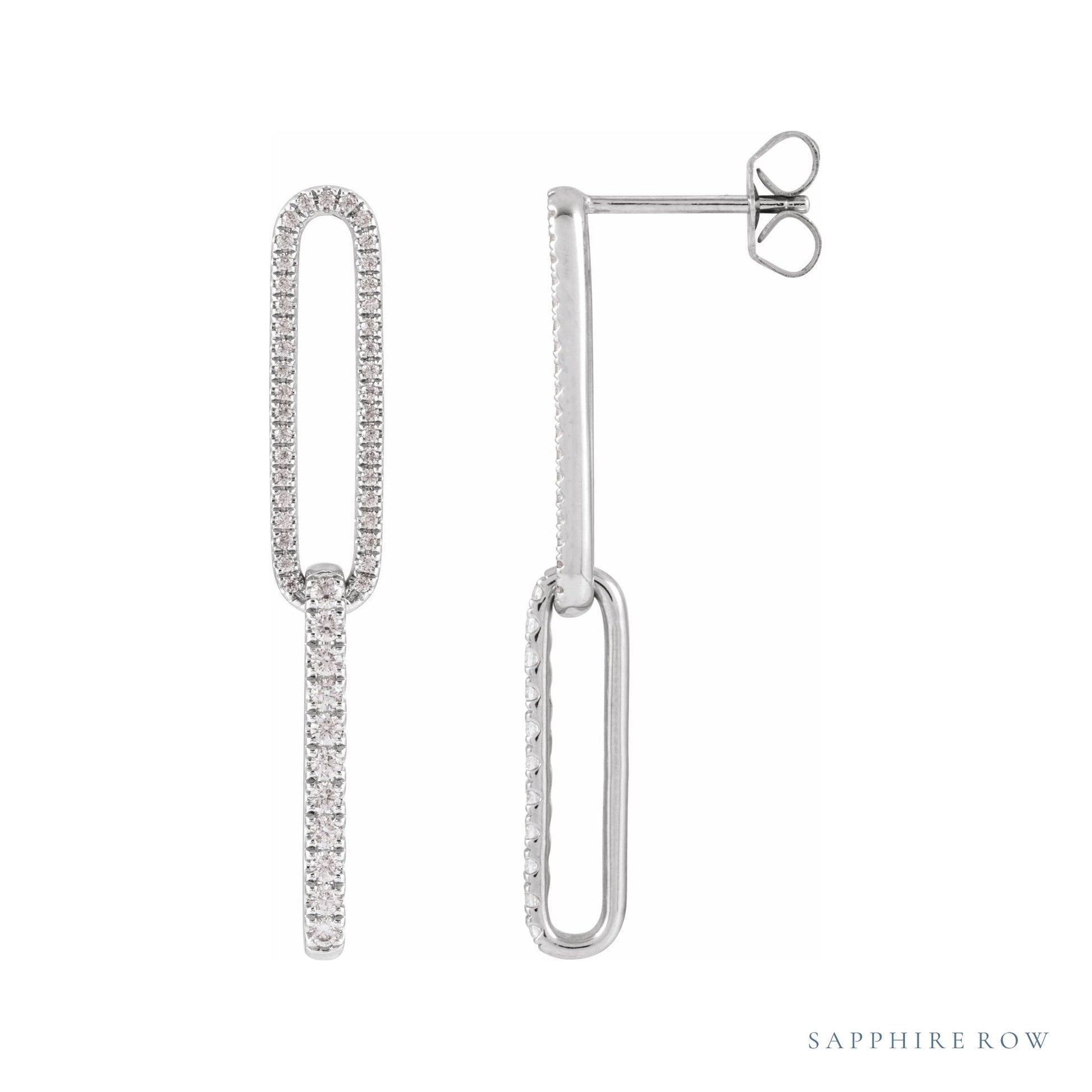 Sapphire Row Lab-Grown Diamond Pavé Paperclip Link Earrings - 14K White Gold