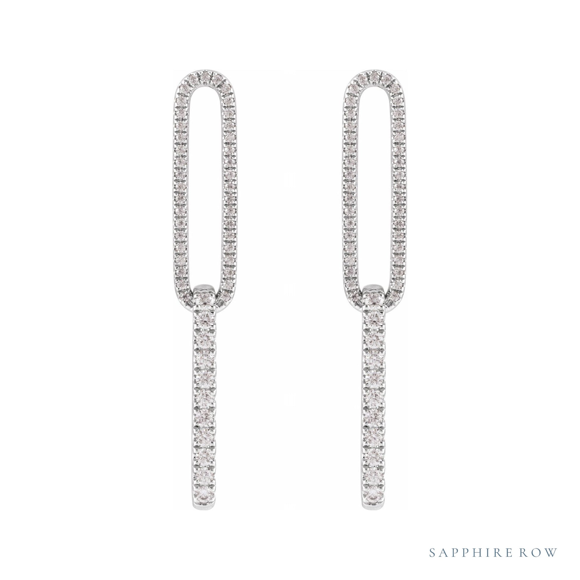 Sapphire Row Lab-Grown Diamond Pavé Paperclip Link Earrings - 14K White Gold (view 2)