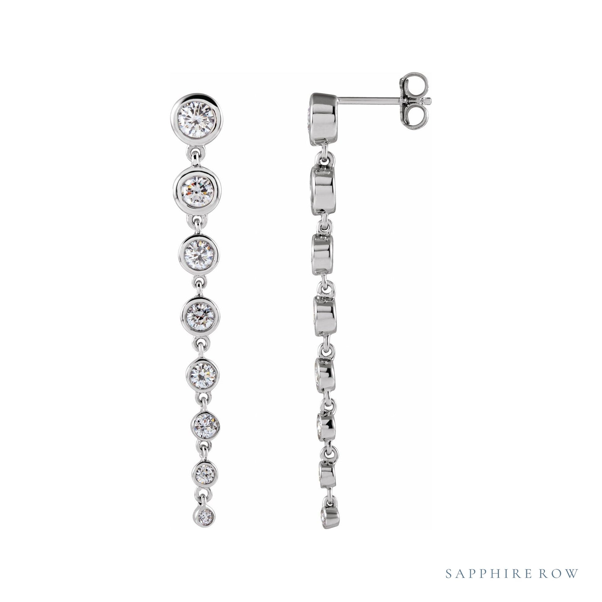 Sapphire Row Lab-Grown Diamond Round Bezel Tennis Earrings - 14K White Gold, 1 3/4 CTW