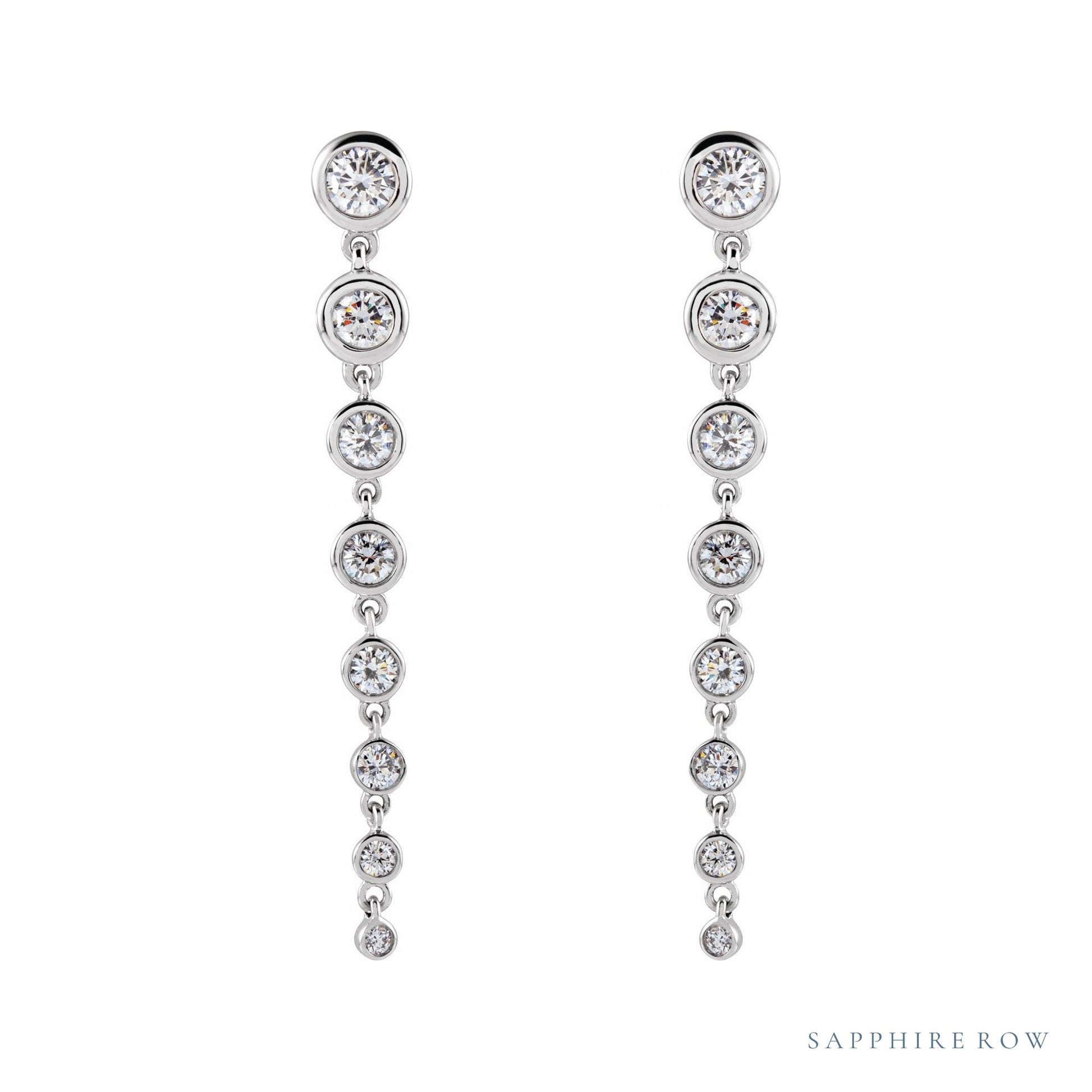 Sapphire Row Lab-Grown Diamond Round Bezel Tennis Earrings - 14K White Gold, 1 3/4 CTW (view 2)