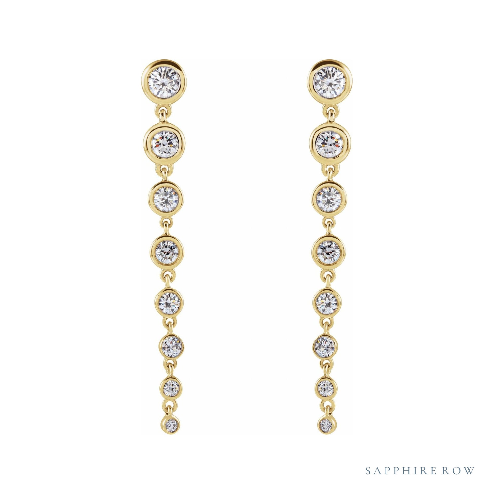 Sapphire Row Lab-Grown Diamond Round Bezel Tennis Earrings - 14K Yellow Gold, 1 3/4 CTW (view 2)