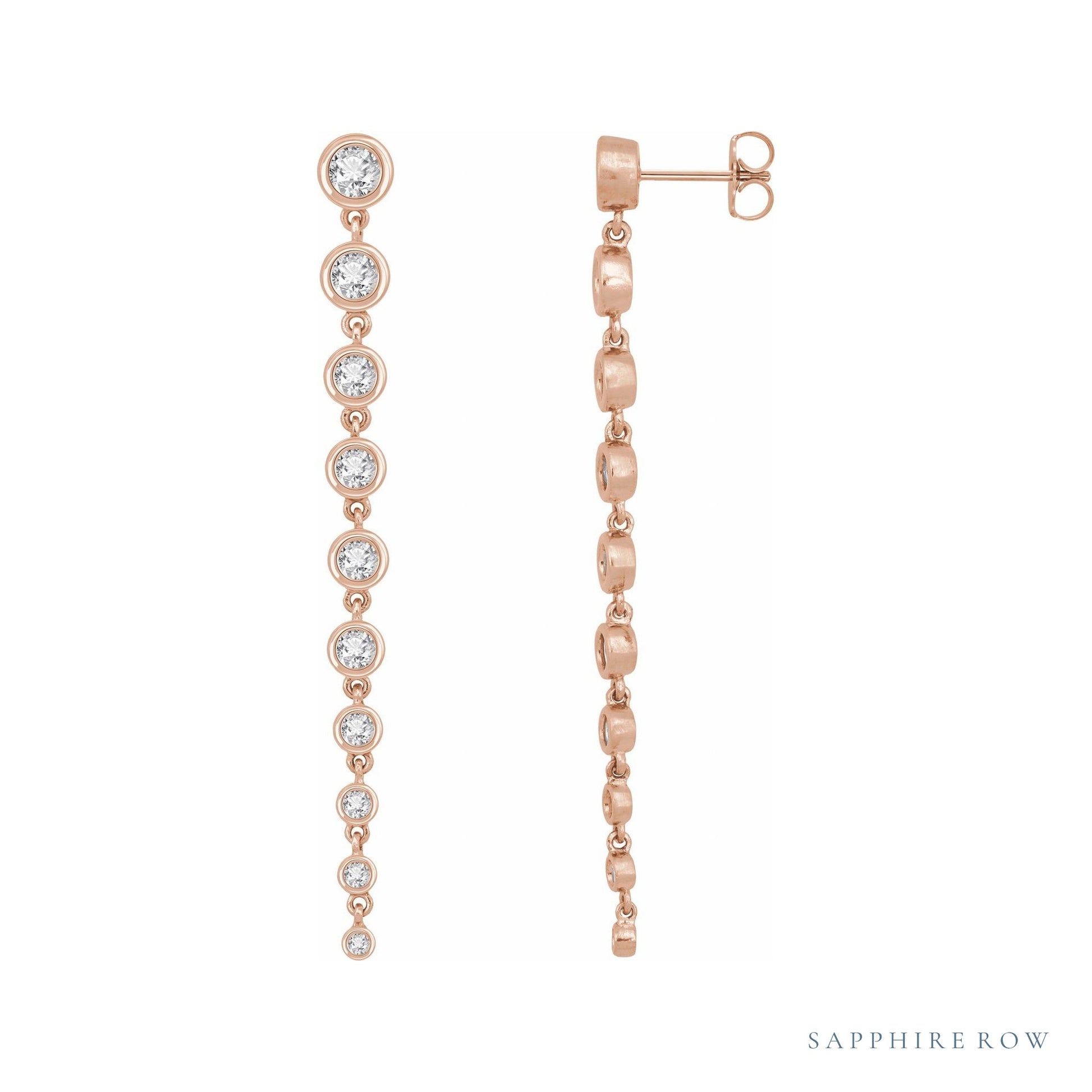 Sapphire Row Lab-Grown Diamond Round Bezel Tennis Earrings - 14K Rose Gold, 2 CTW