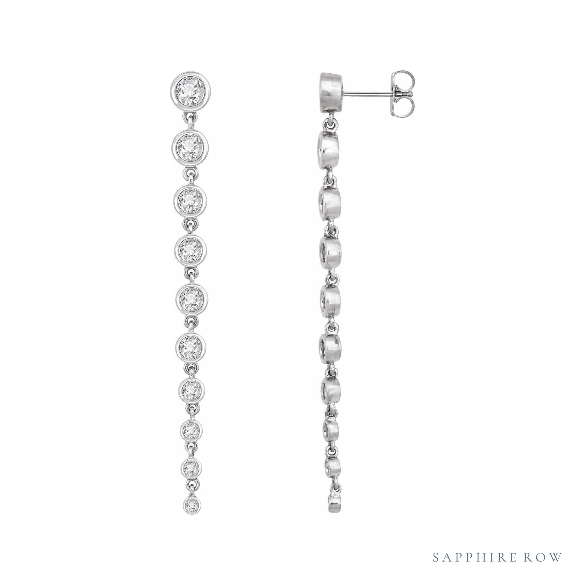 Sapphire Row Lab-Grown Diamond Round Bezel Tennis Earrings - 14K White Gold, 2 CTW