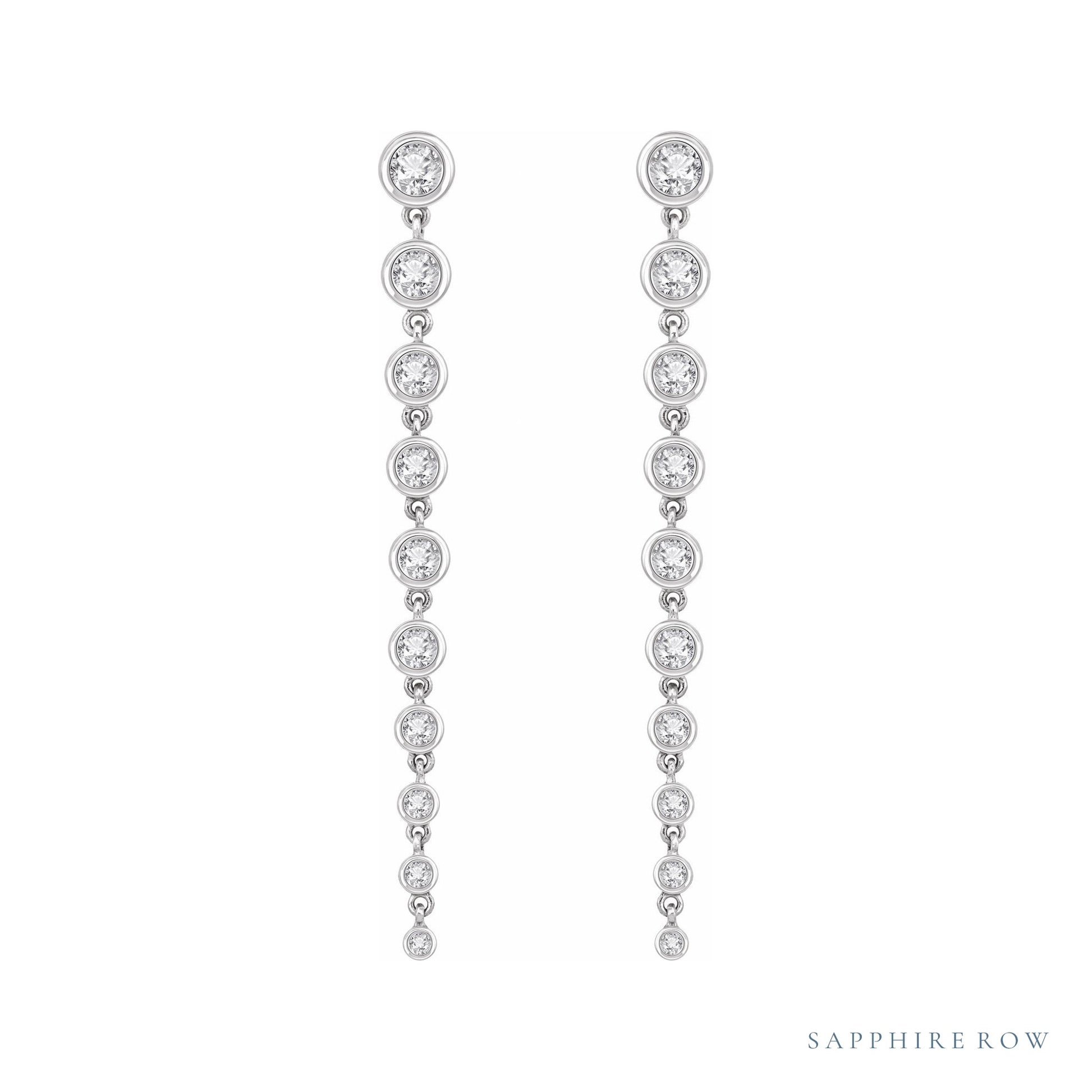 Sapphire Row Lab-Grown Diamond Round Bezel Tennis Earrings - 14K White Gold, 2 CTW (view 2)