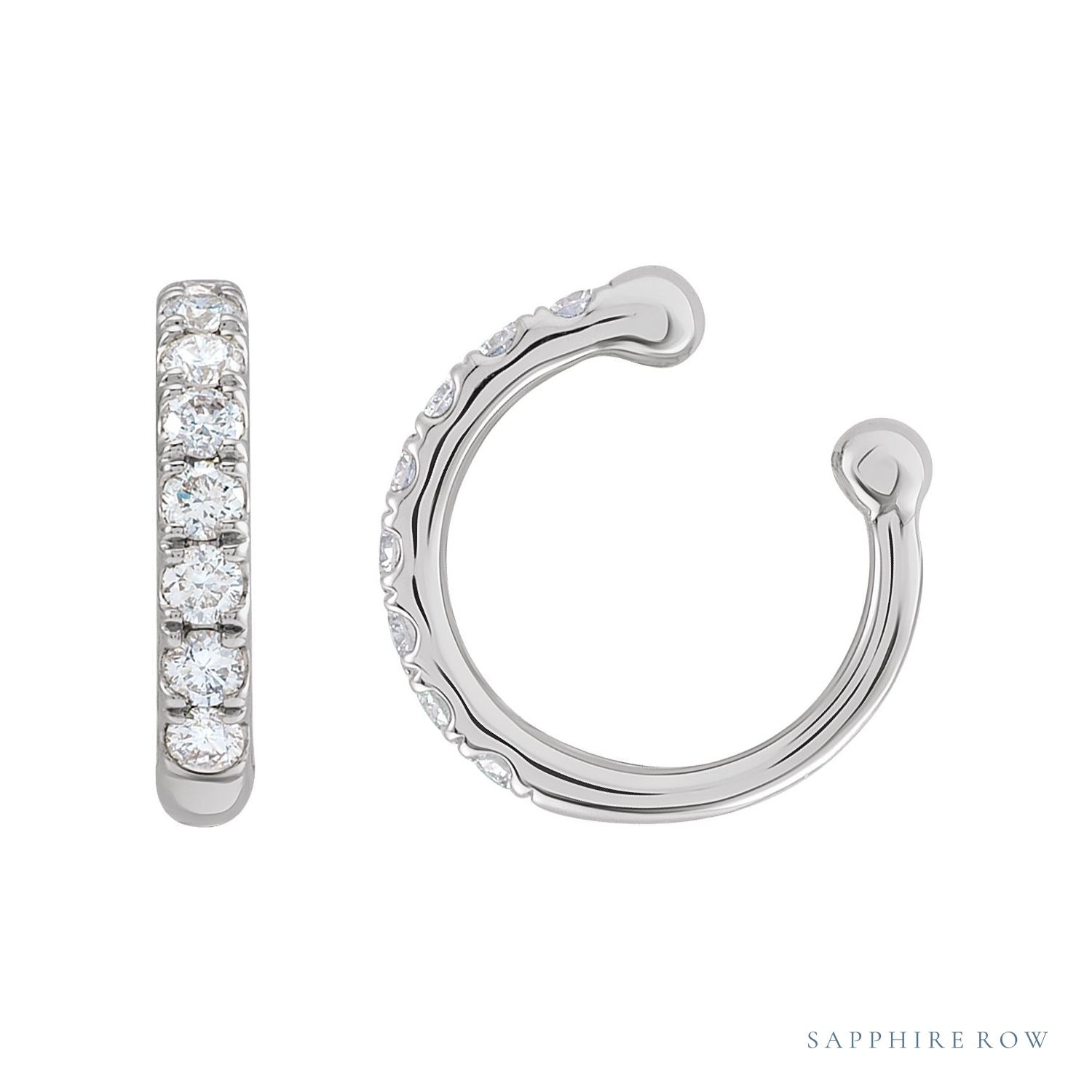 Sapphire Row Natural Diamond Ear Cuff - 14K White Gold