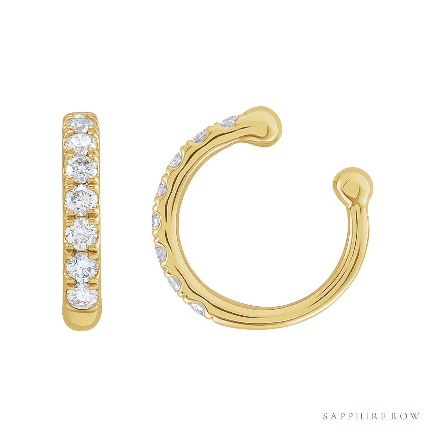Sapphire Row Natural Diamond Ear Cuff - 14K Yellow Gold