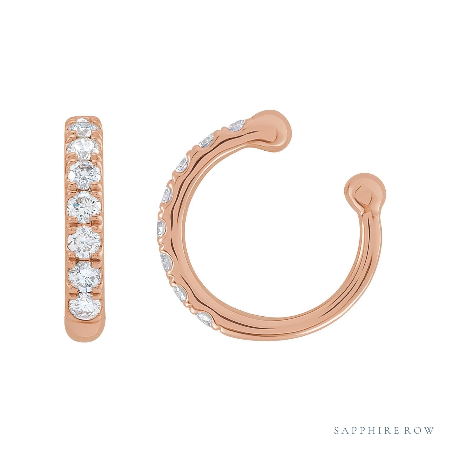 Sapphire Row Natural Diamond Ear Cuff - 14K Rose Gold