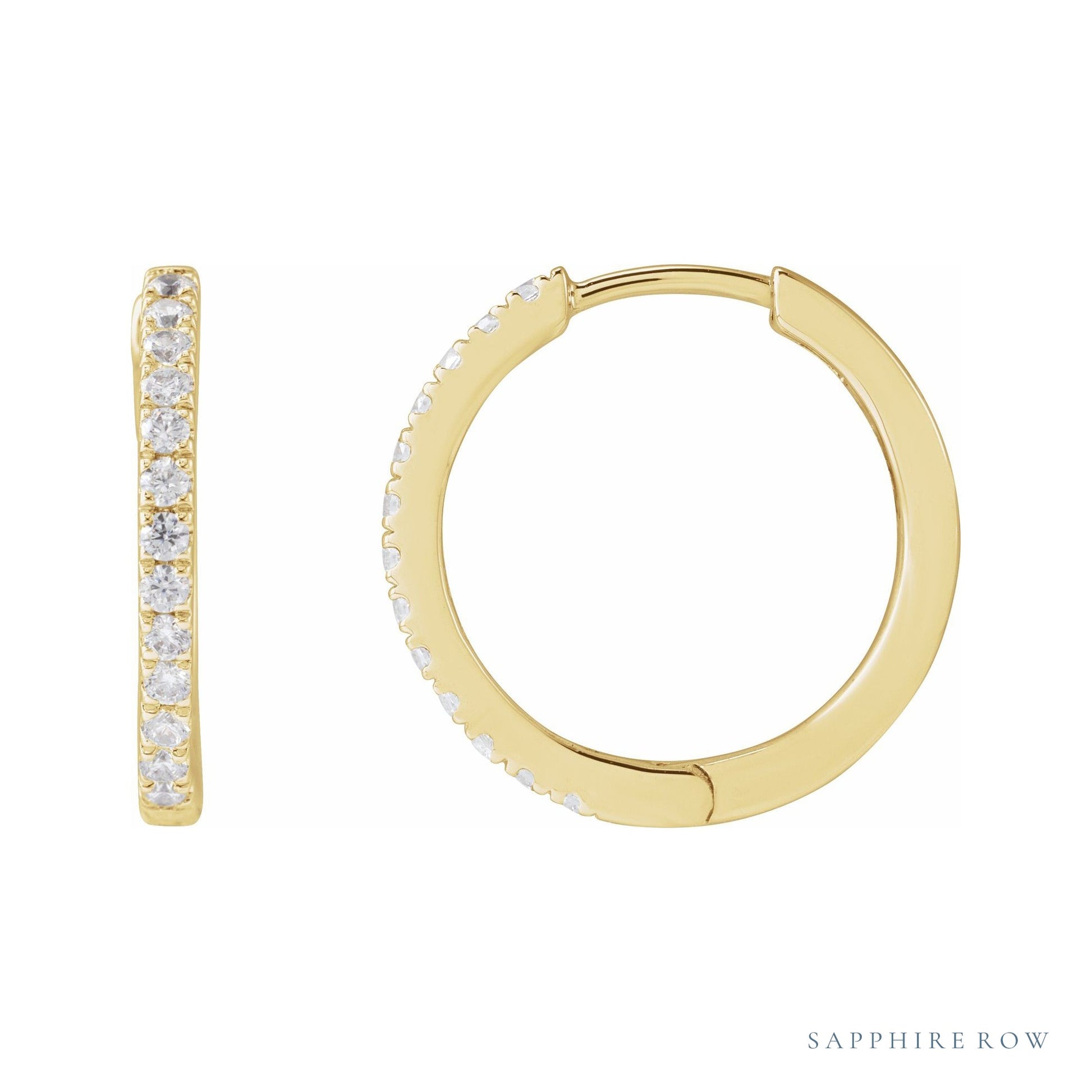 Sapphire Row Lab-Grown Diamond Pavé Huggie Earrings - 14K Yellow Gold, 16.3 mm