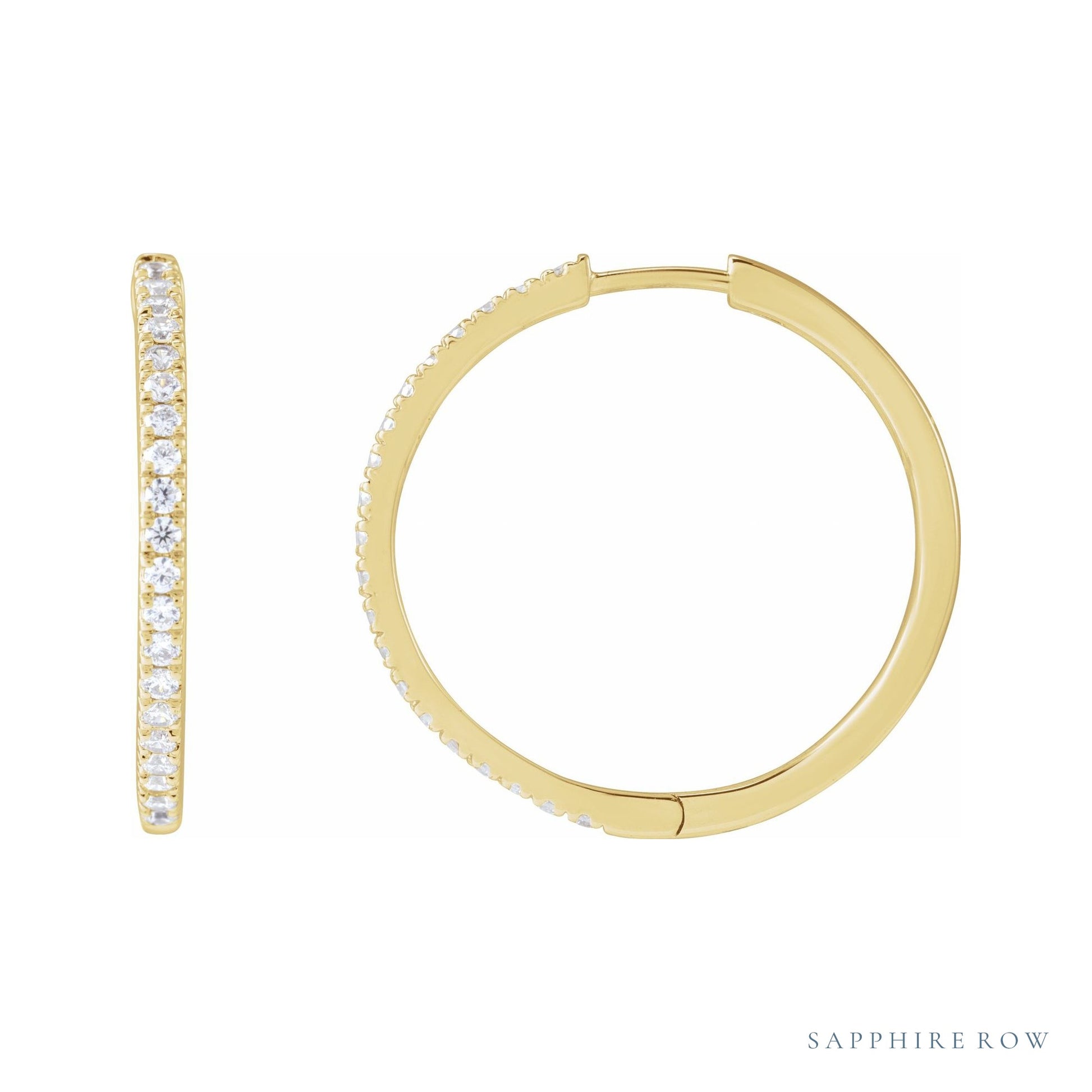 Sapphire Row Lab-Grown Diamond Pavé Huggie Earrings - 14K Yellow Gold, 22.9 mm