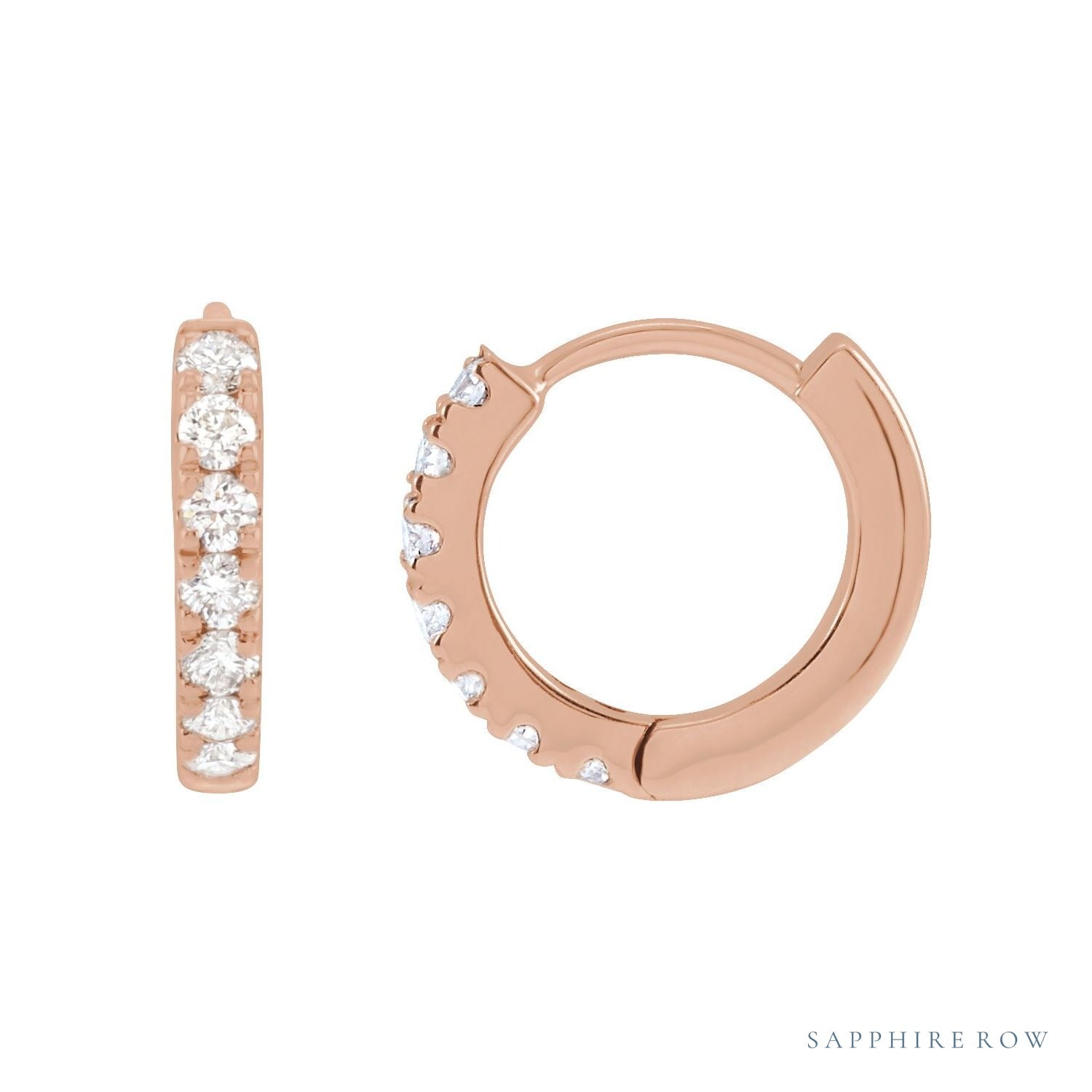 Sapphire Row Lab-Grown Diamond Pavé Huggie Earrings - 14K Rose Gold, 10 mm