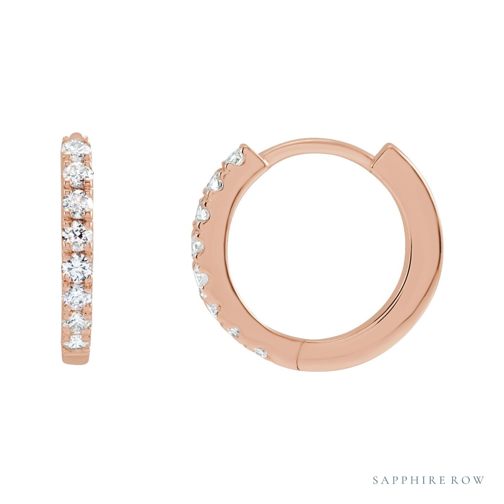 Sapphire Row Lab-Grown Diamond Pavé Huggie Earrings - 14K Rose Gold, 12 mm